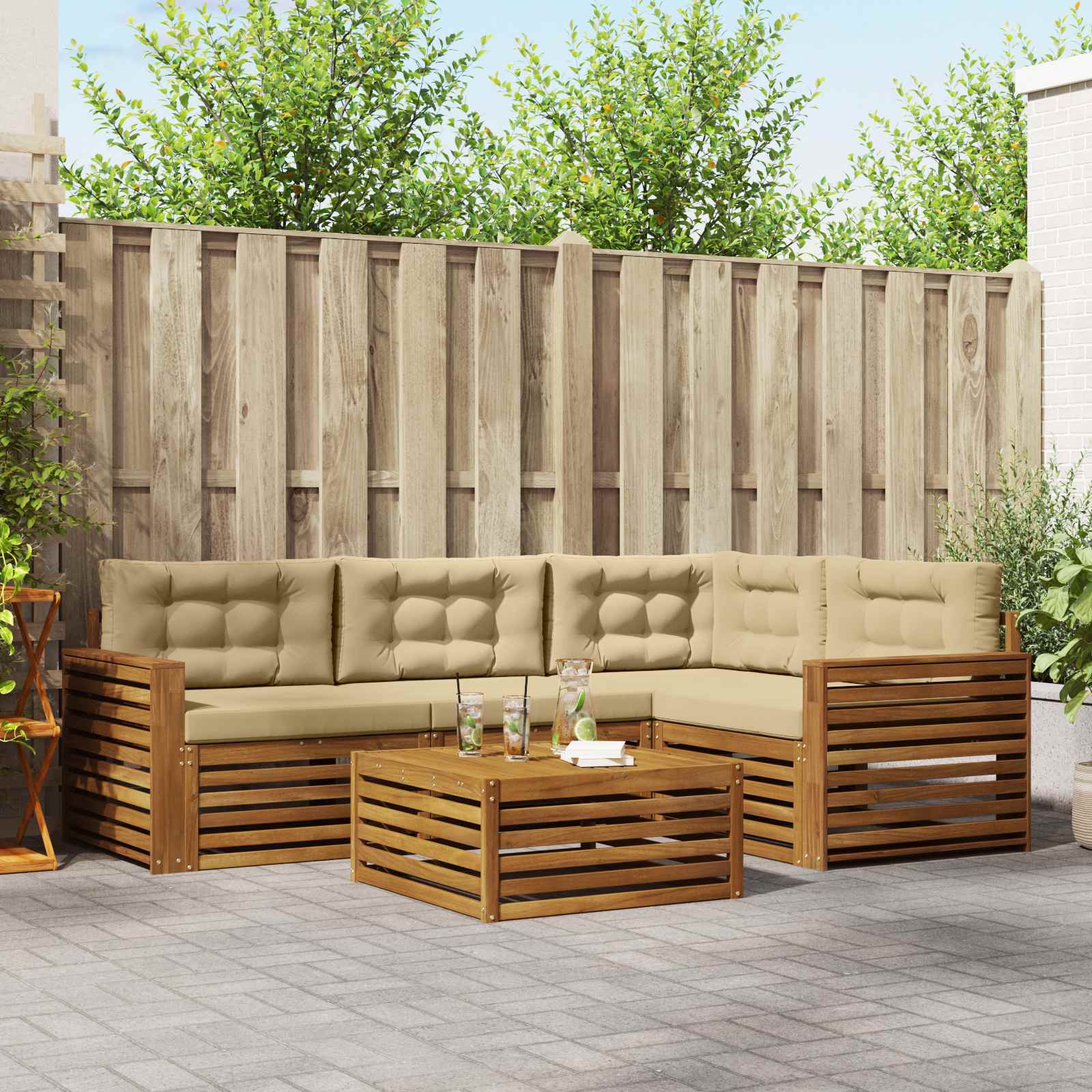 Buiten bankenset met kussen 5 pcs Natuurlijk en Beige – afbeelding 1