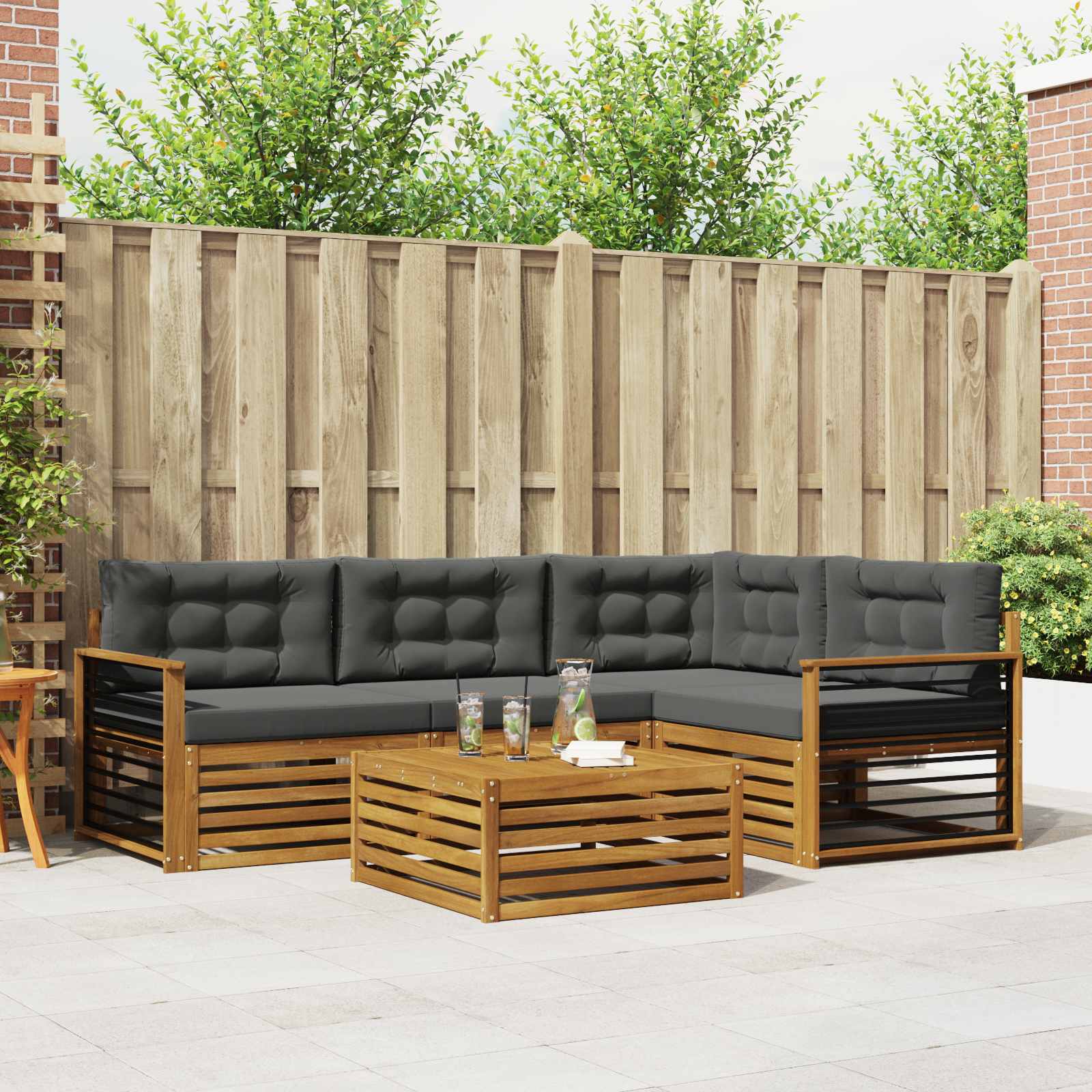 Buiten bankenset met kussen 5 pcs Natuurlijk en Antraciet