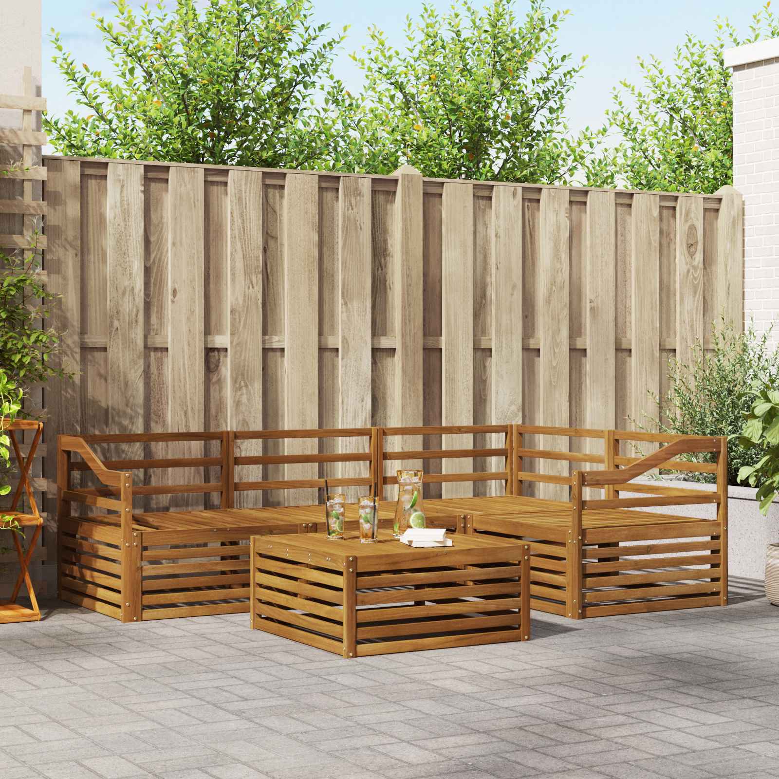 Buiten bankenset 5 pcs Naturel Massief Acaciahout – afbeelding 1