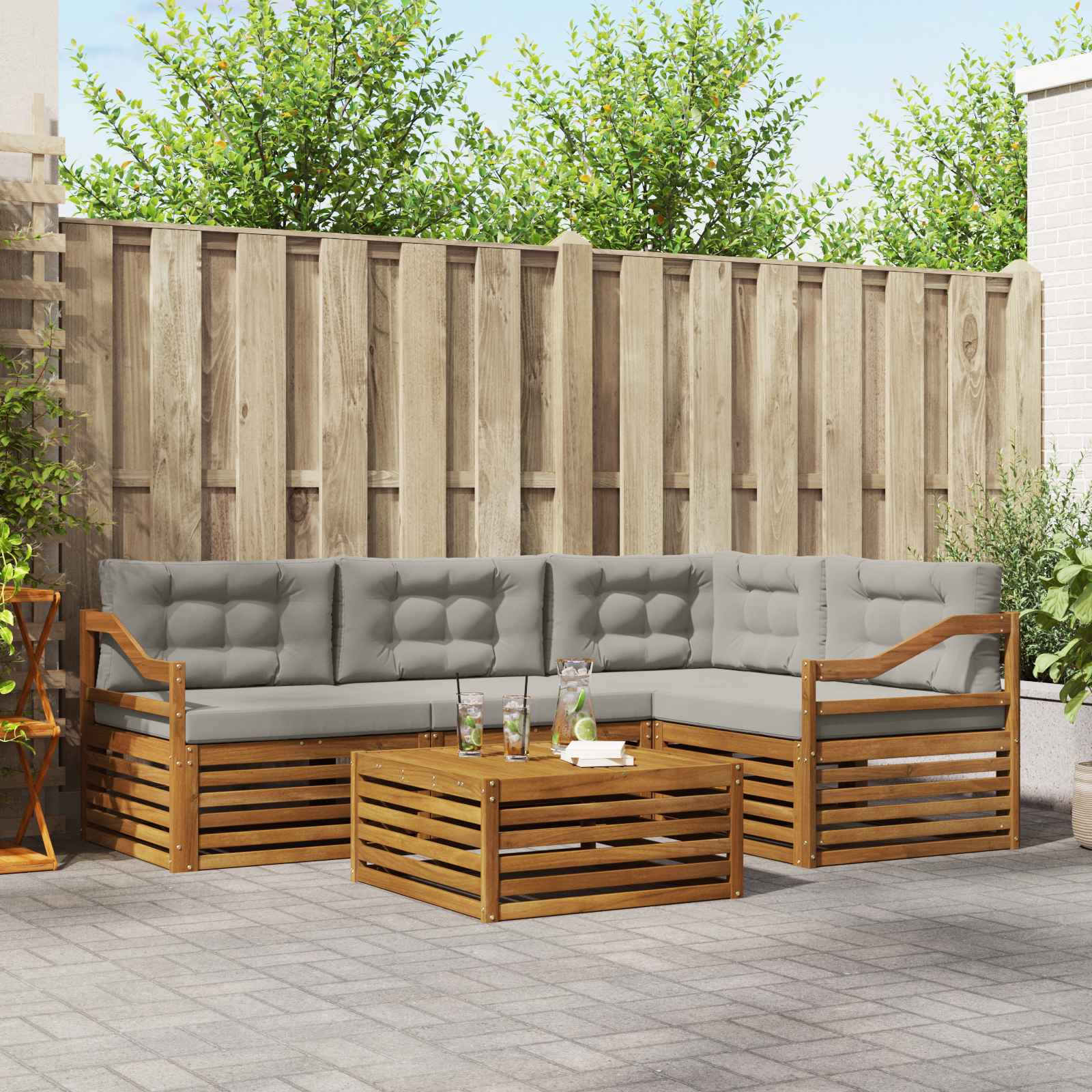 Buiten bankenset met kussen 5 pcs Natuurlijk en Lichtgrijs – afbeelding 1