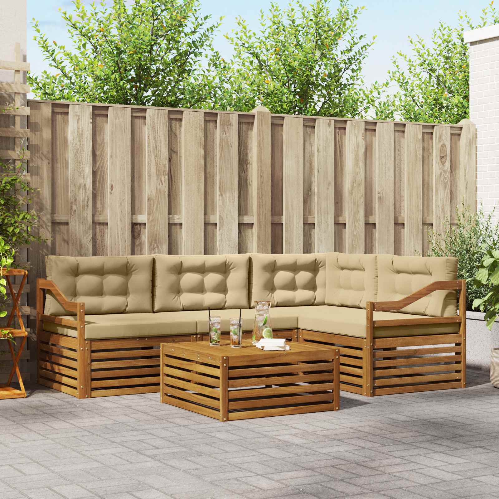 Buiten bankenset met kussen 5 pcs Natuurlijk en Beige – afbeelding 1