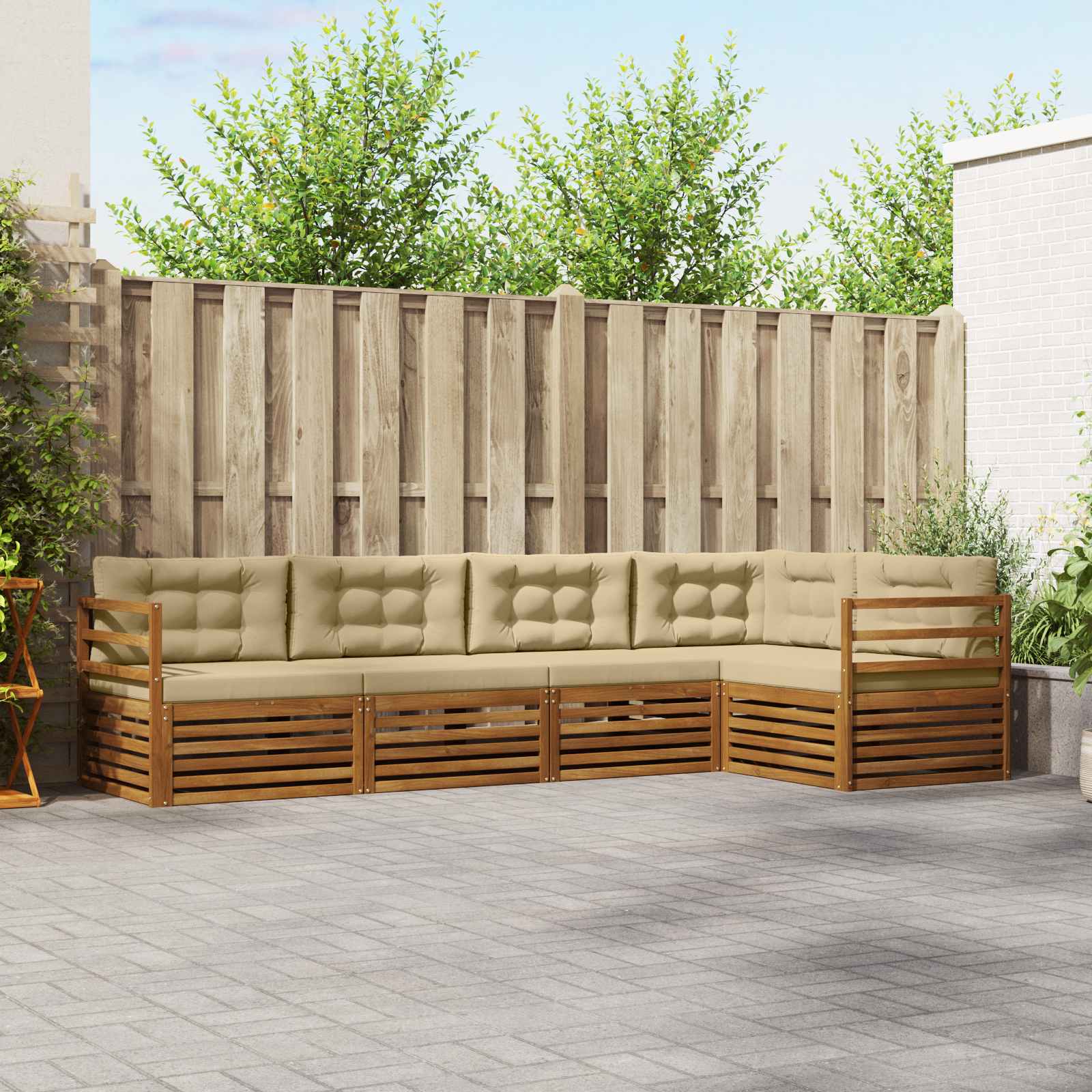 Buiten bankenset met kussen 5 pcs Natuurlijk en Beige – afbeelding 1