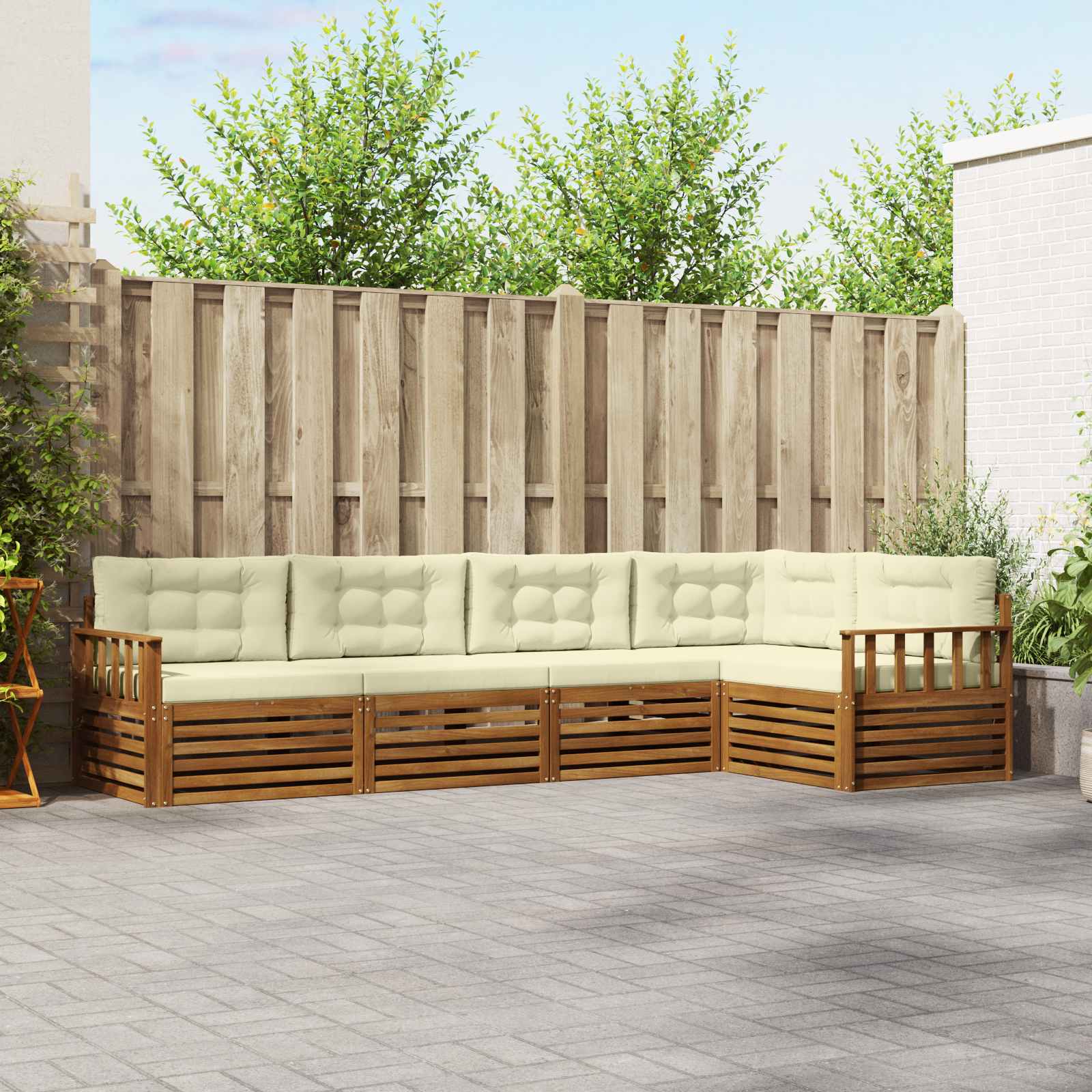 Buiten bankenset met kussen 5 pcs Natuurlijk en Crème – afbeelding 1
