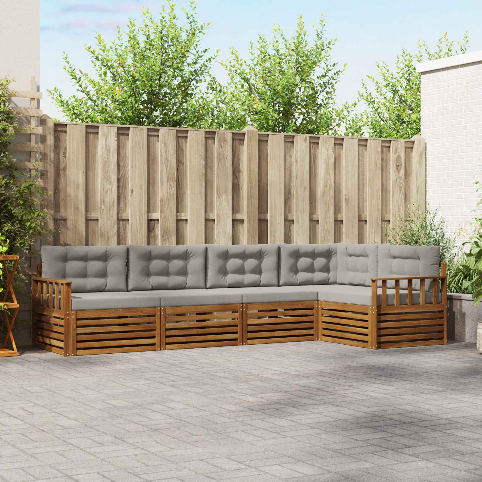 Buiten bankenset met kussen 5 pcs Natuurlijk en Lichtgrijs – afbeelding 1