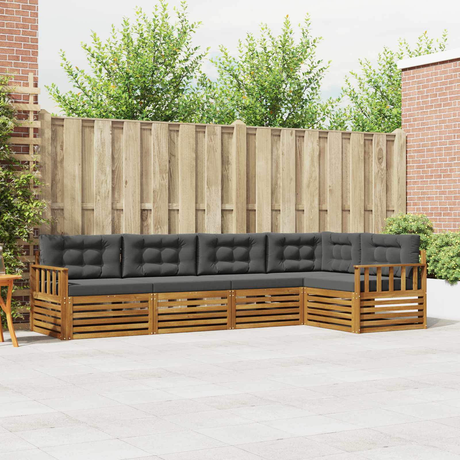 Buiten bankenset met kussen 5 pcs Natuurlijk en Antraciet