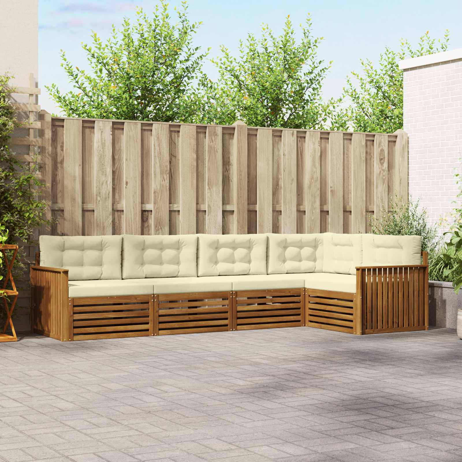 Buiten bankenset met kussen 5 pcs Natuurlijk en Crème