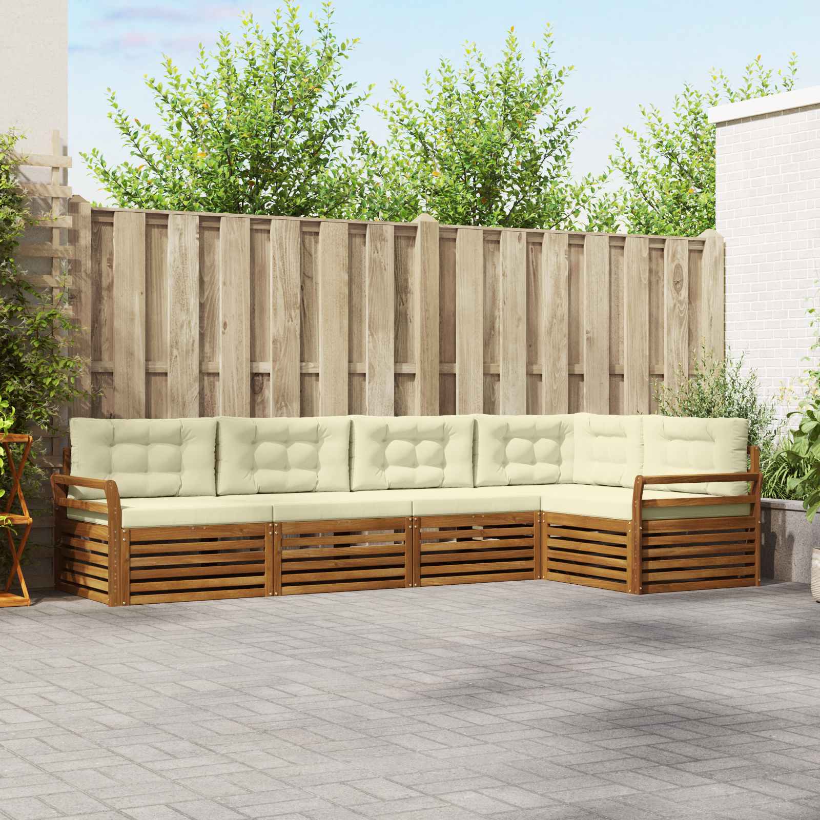 Buiten bankenset met kussen 5 pcs Natuurlijk en Crème – afbeelding 1