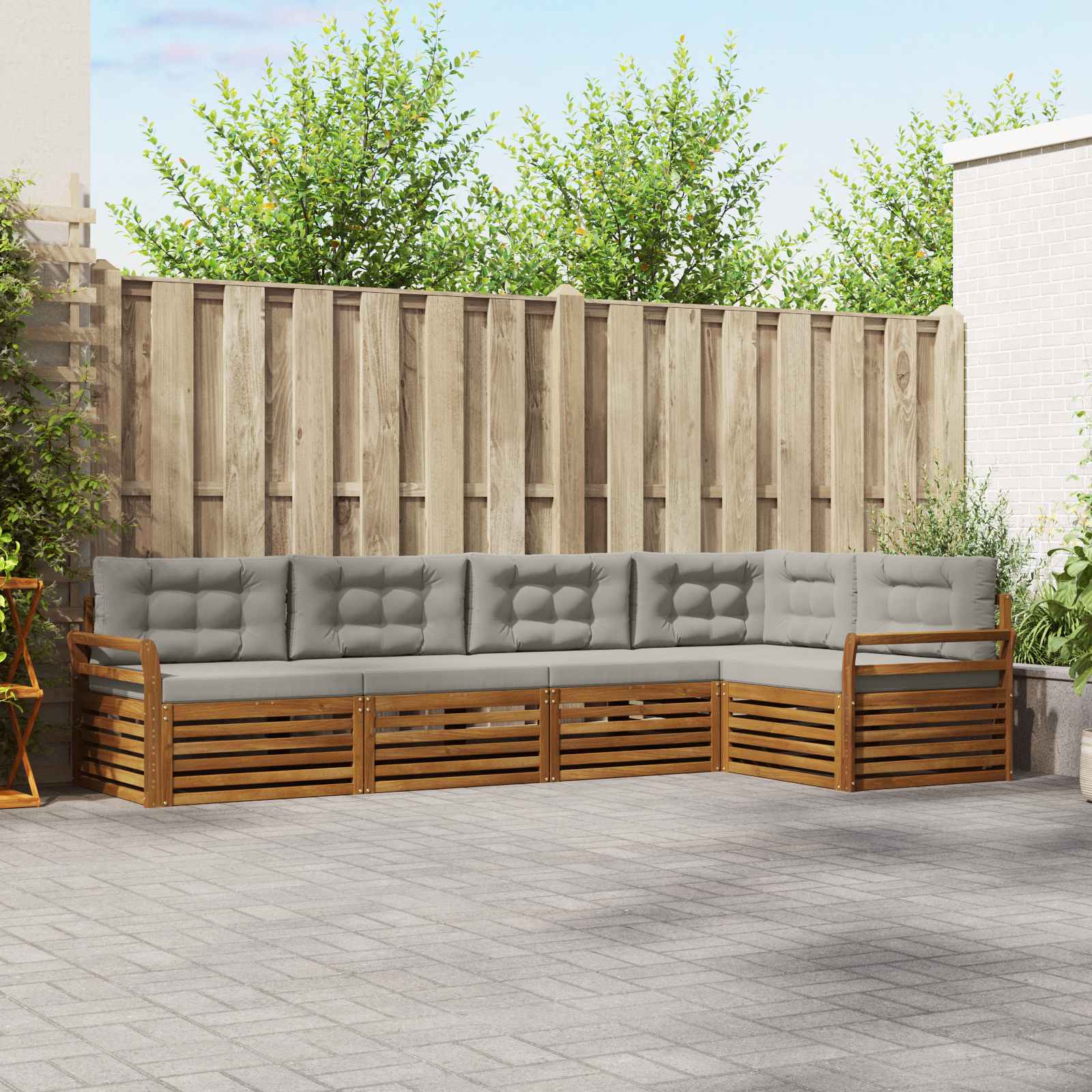 Buiten bankenset met kussen 5 pcs Natuurlijk en Lichtgrijs – afbeelding 1