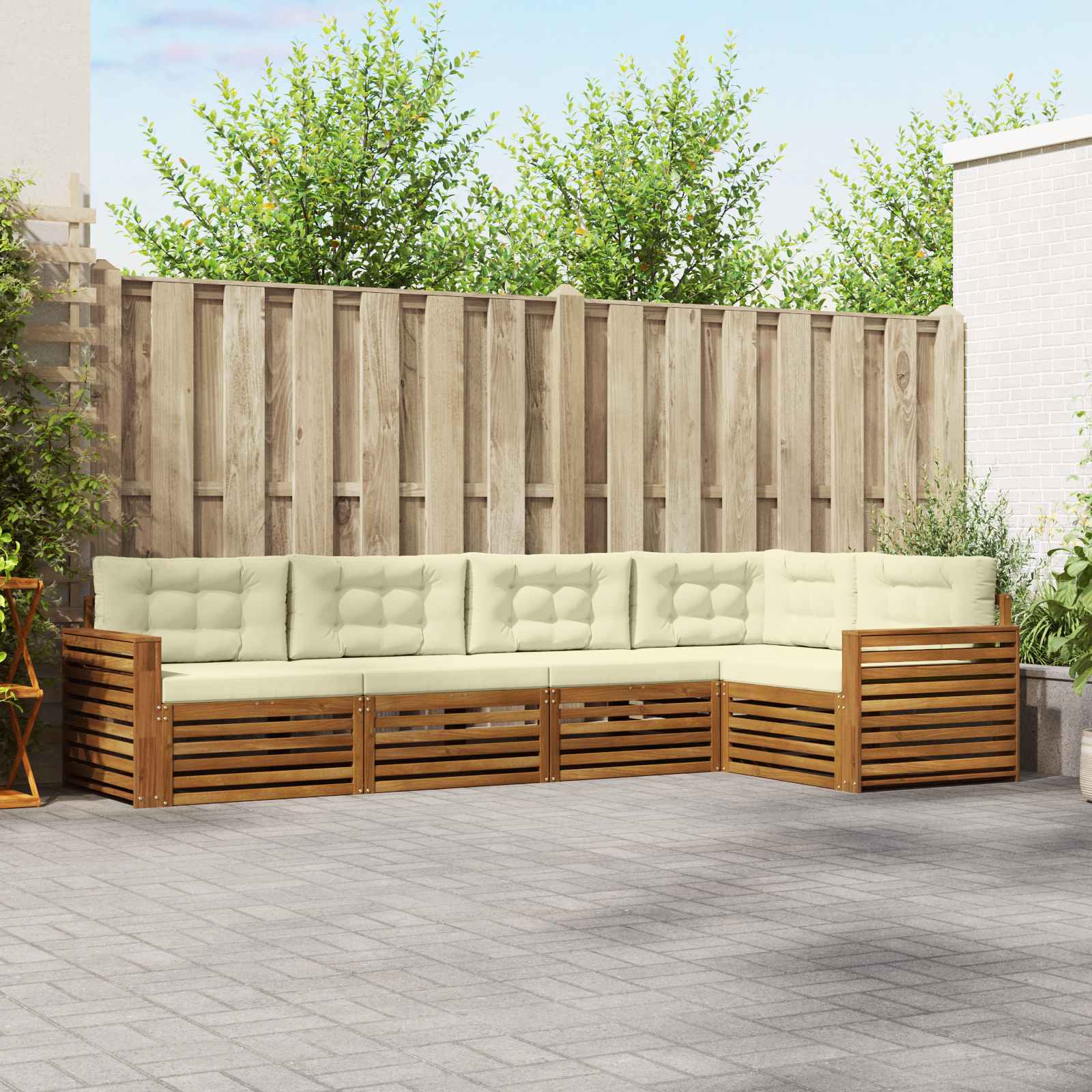 Buiten bankenset met kussen 5 pcs Natuurlijk en Crème – afbeelding 1