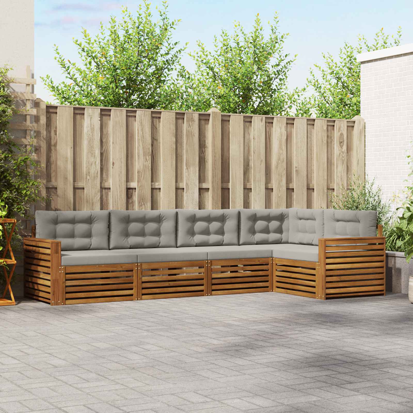 Buiten bankenset met kussen 5 pcs Natuurlijk en Lichtgrijs – afbeelding 1