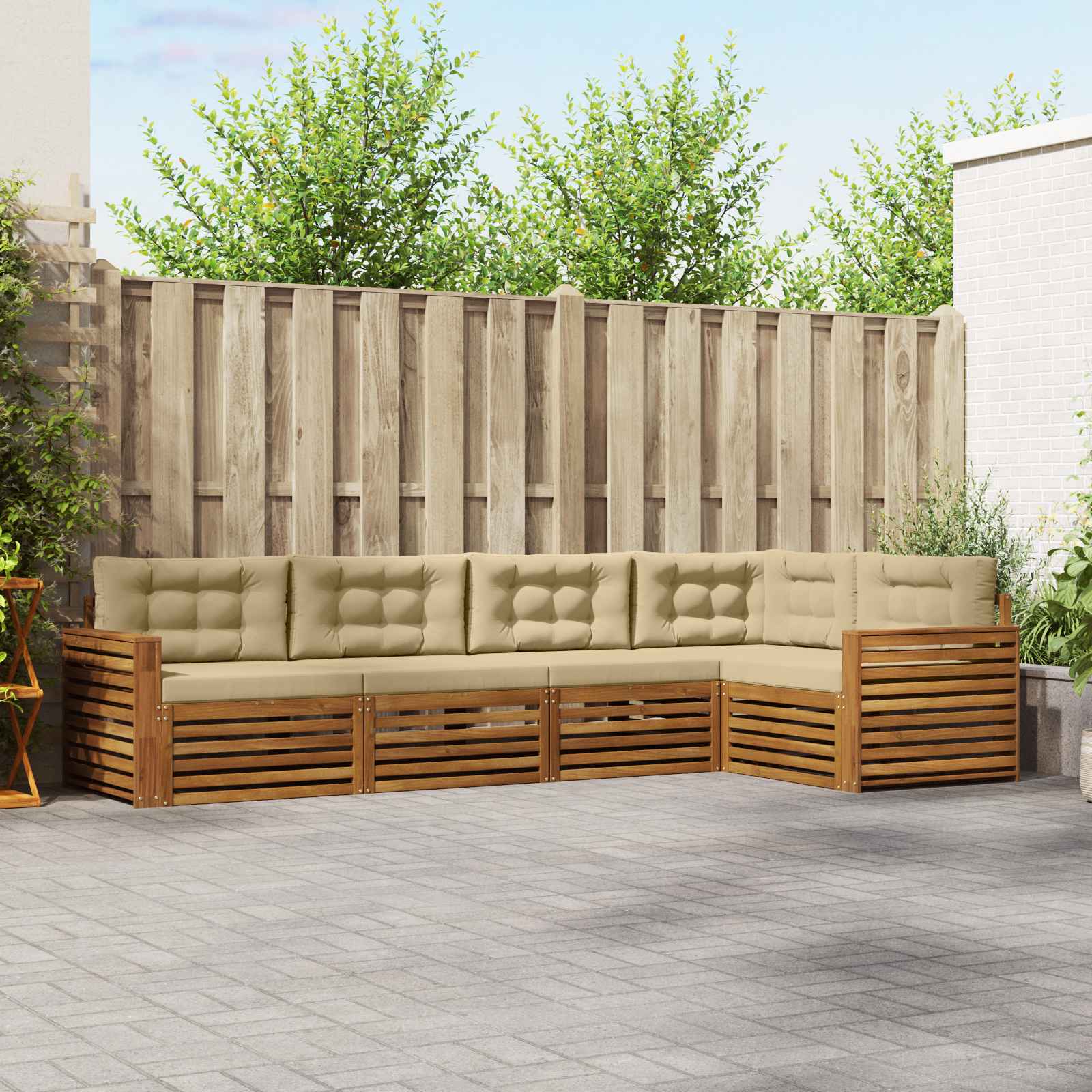 Buiten bankenset met kussen 5 pcs Natuurlijk en Beige