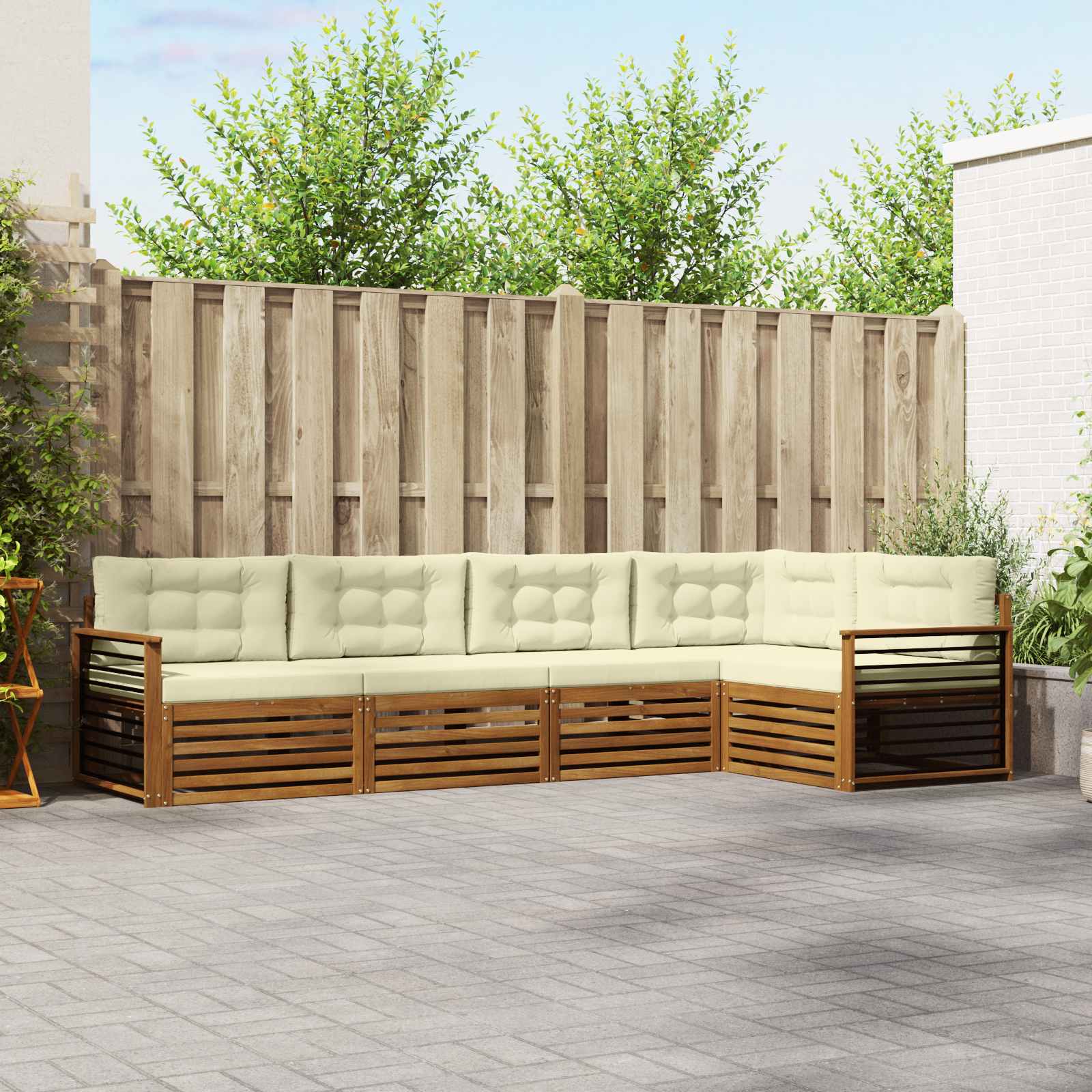 Buiten bankenset met kussen 5 pcs Natuurlijk en Crème