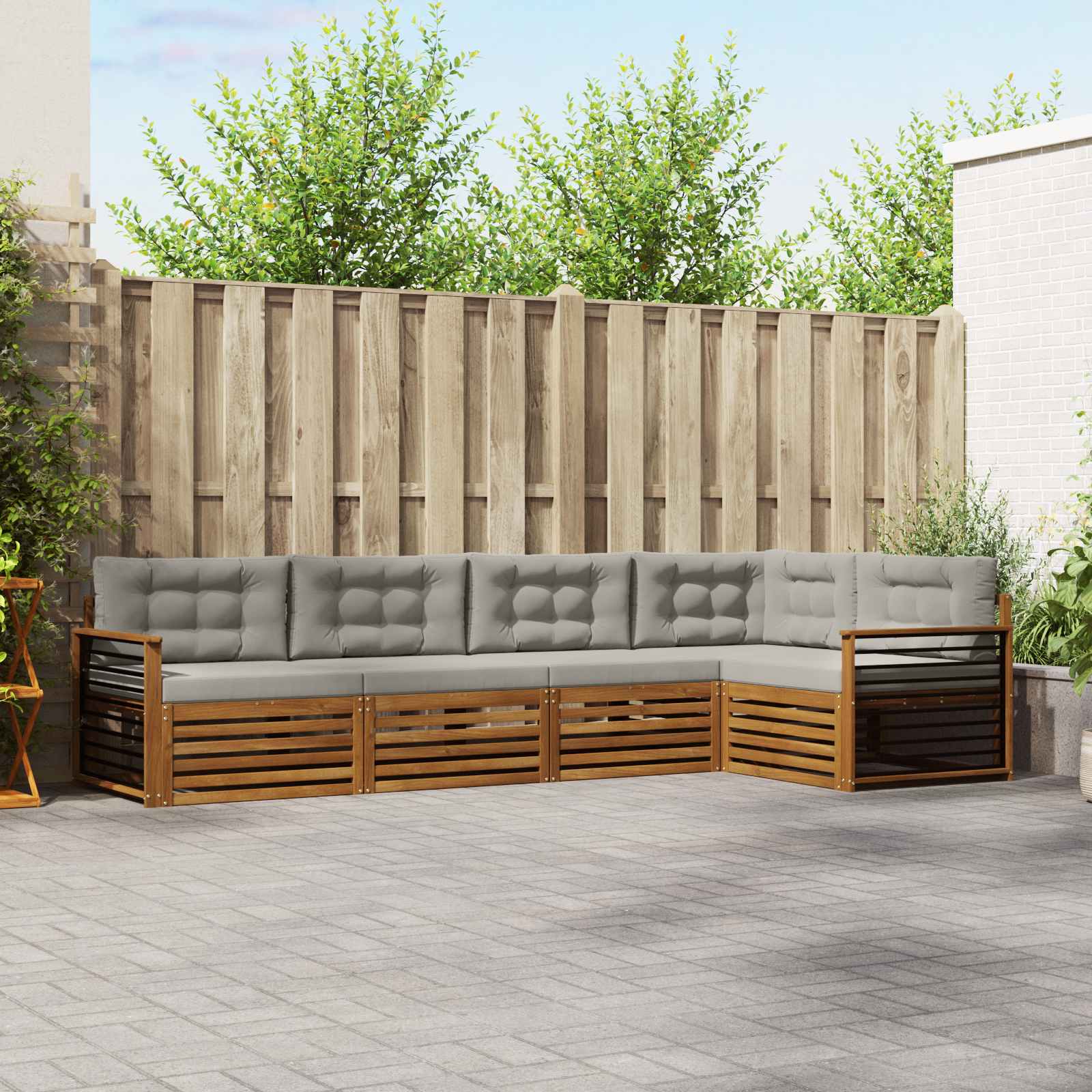 Buiten bankenset met kussen 5 pcs Natuurlijk en Lichtgrijs – afbeelding 1