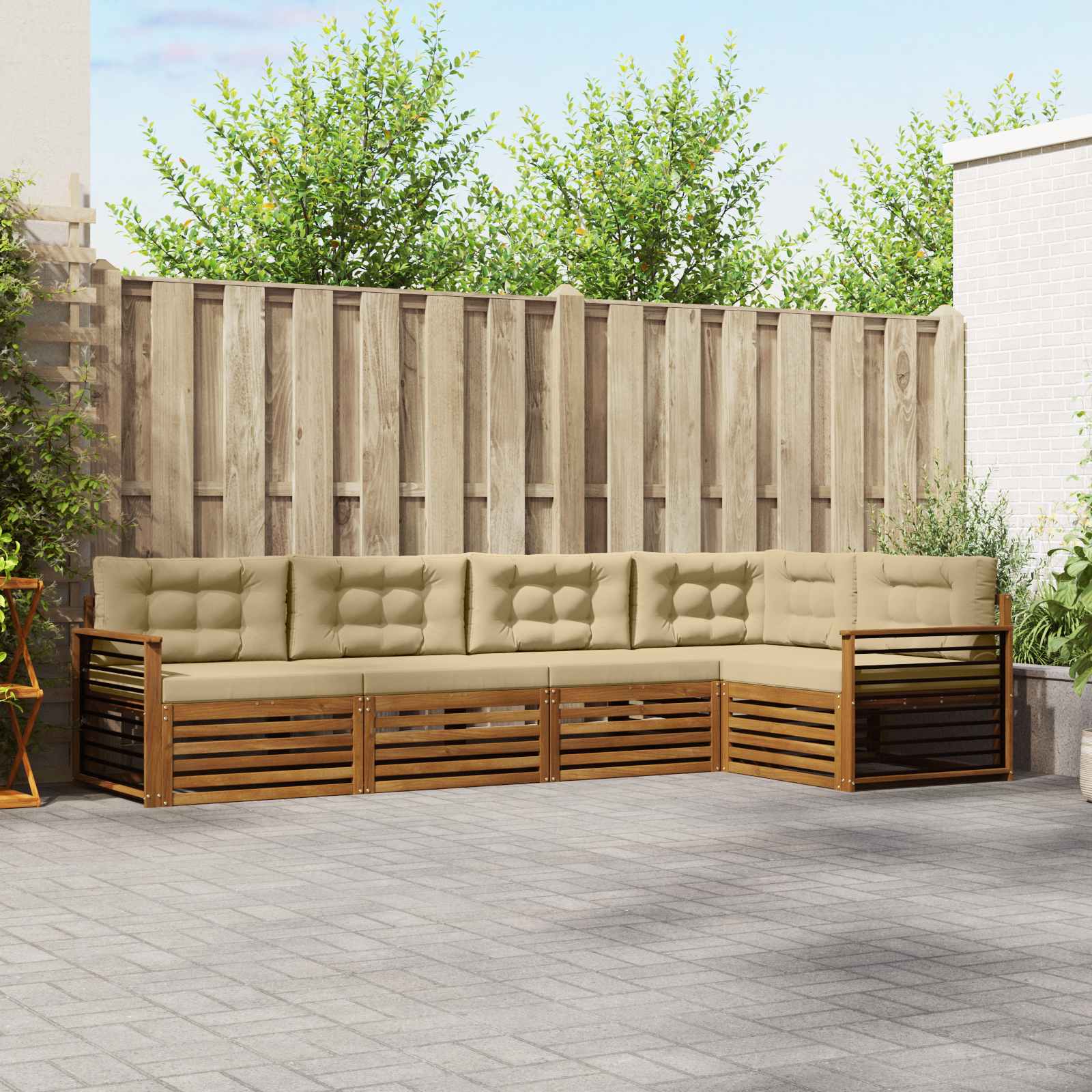 Buiten bankenset met kussen 5 pcs Natuurlijk en Beige – afbeelding 1