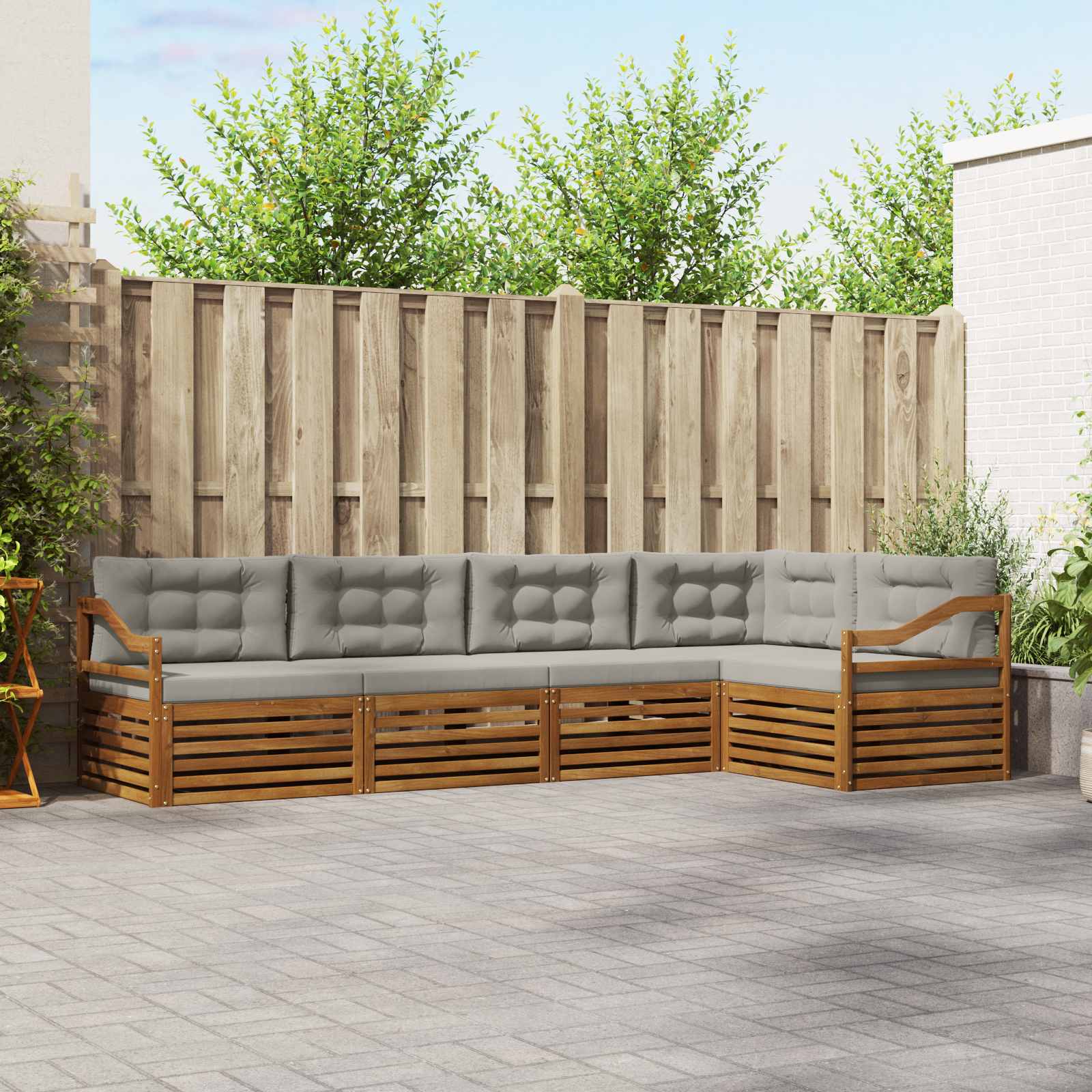 Buiten bankenset met kussen 5 pcs Natuurlijk en Lichtgrijs – afbeelding 1