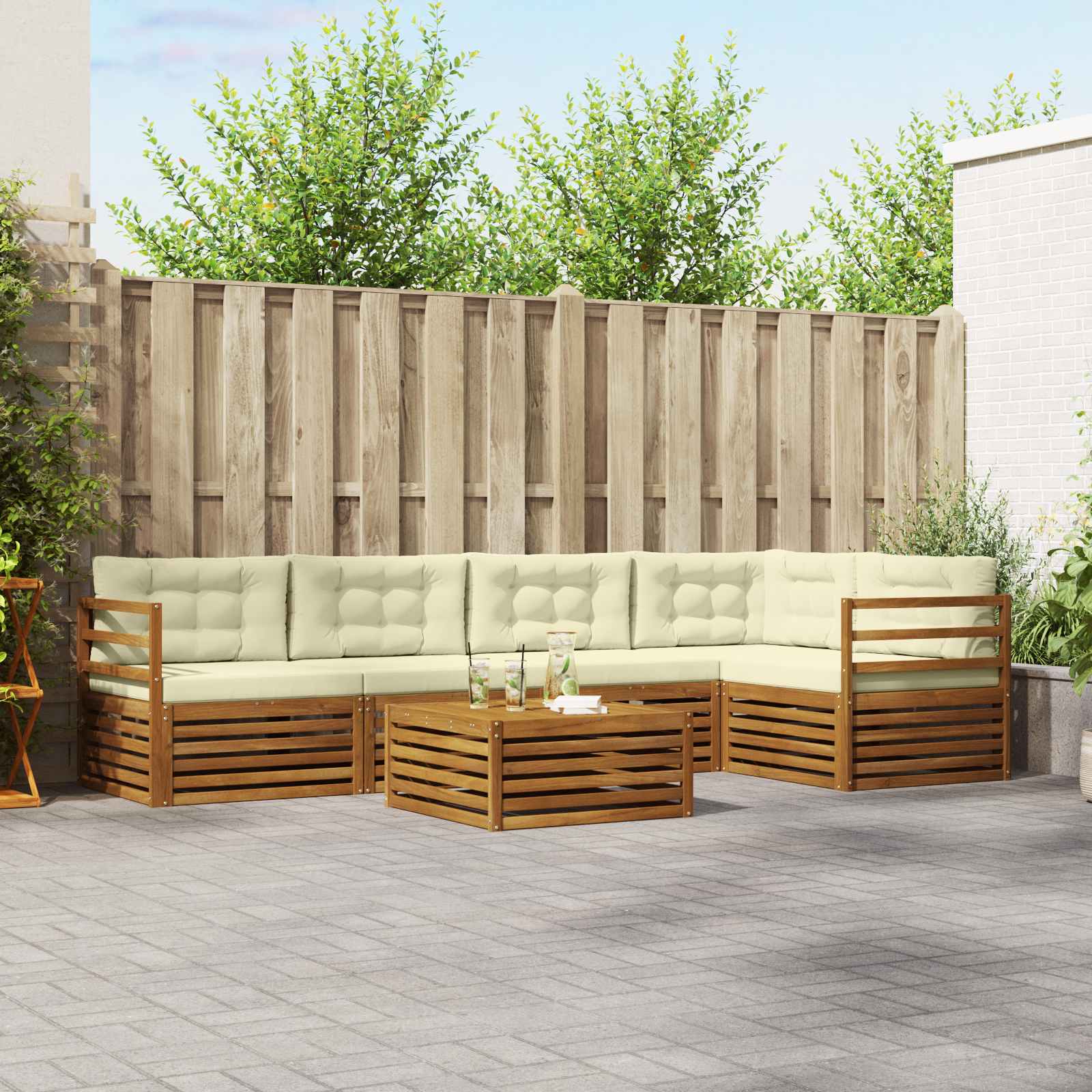 Buiten bankenset met kussen 6 pcs Natuurlijk en Crème – afbeelding 1