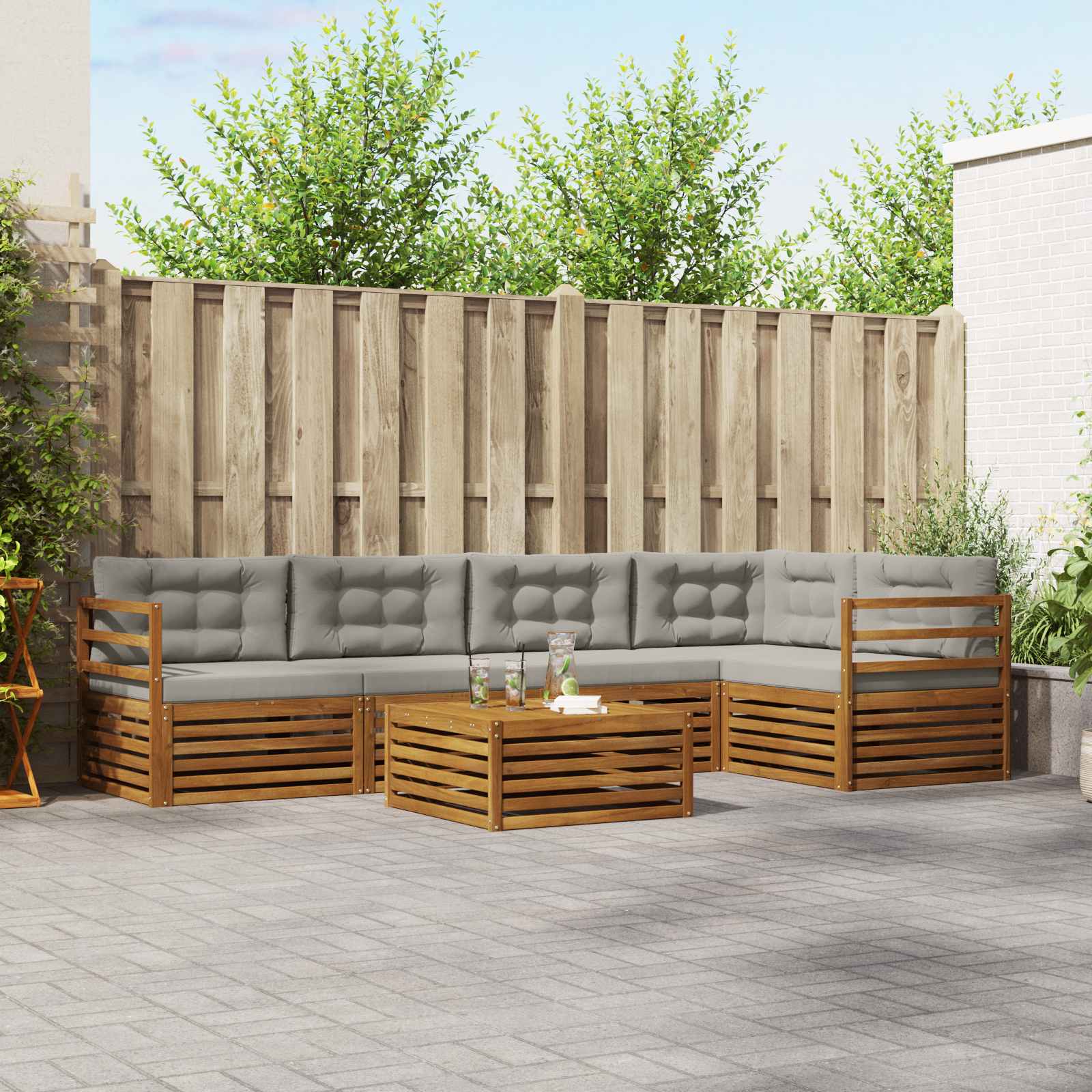 Buiten bankenset met kussen 6 pcs Natuurlijk en Lichtgrijs – afbeelding 1