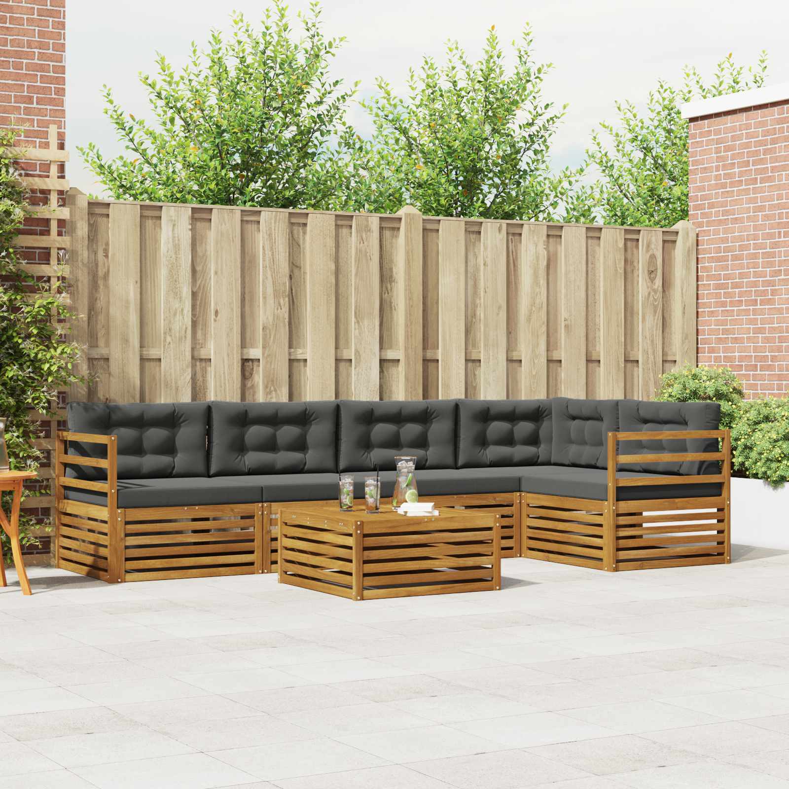 Buiten bankenset met kussen 6 pcs Natuurlijk en Antraciet – afbeelding 1