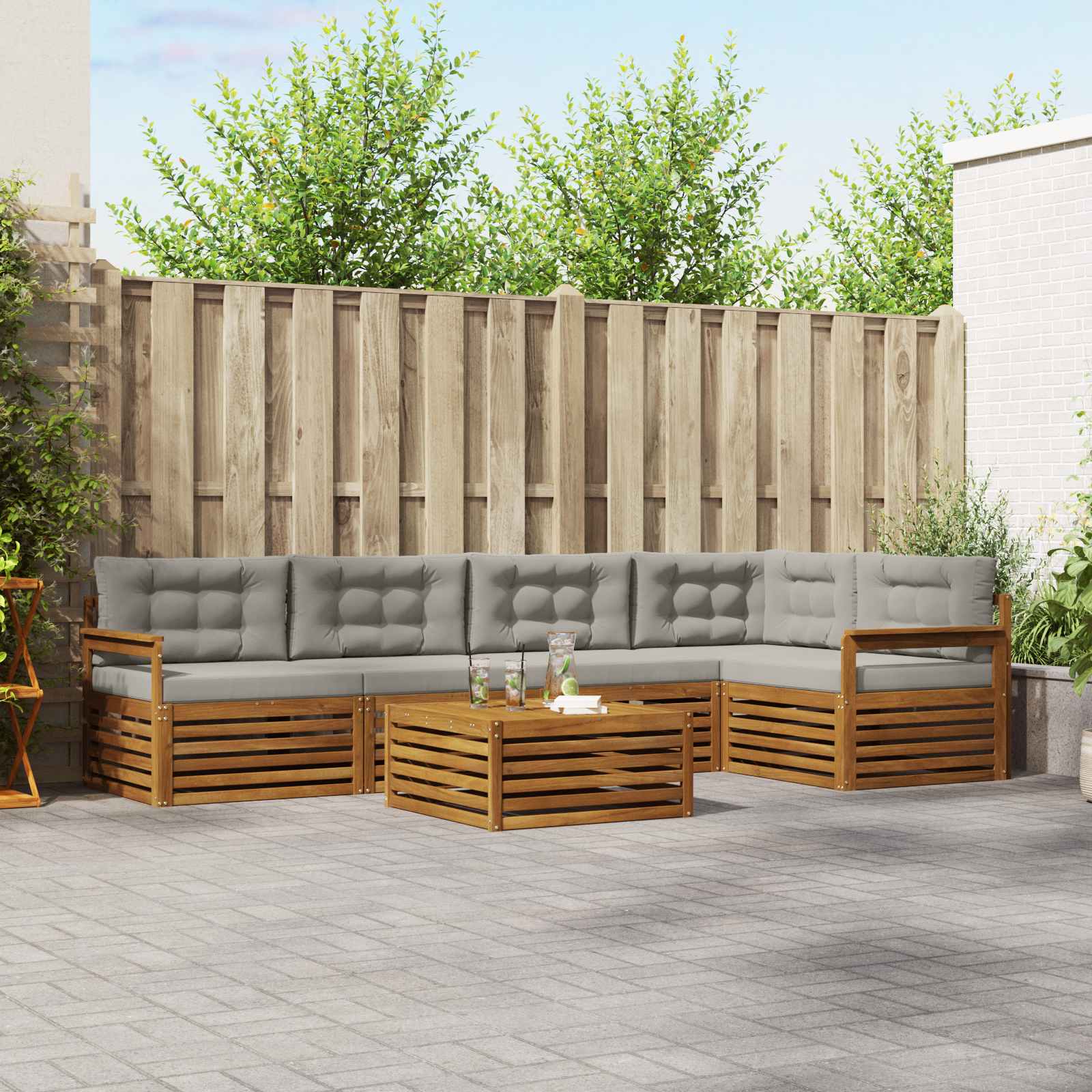 Buiten bankenset met kussen 6 pcs Natuurlijk en Lichtgrijs – afbeelding 1