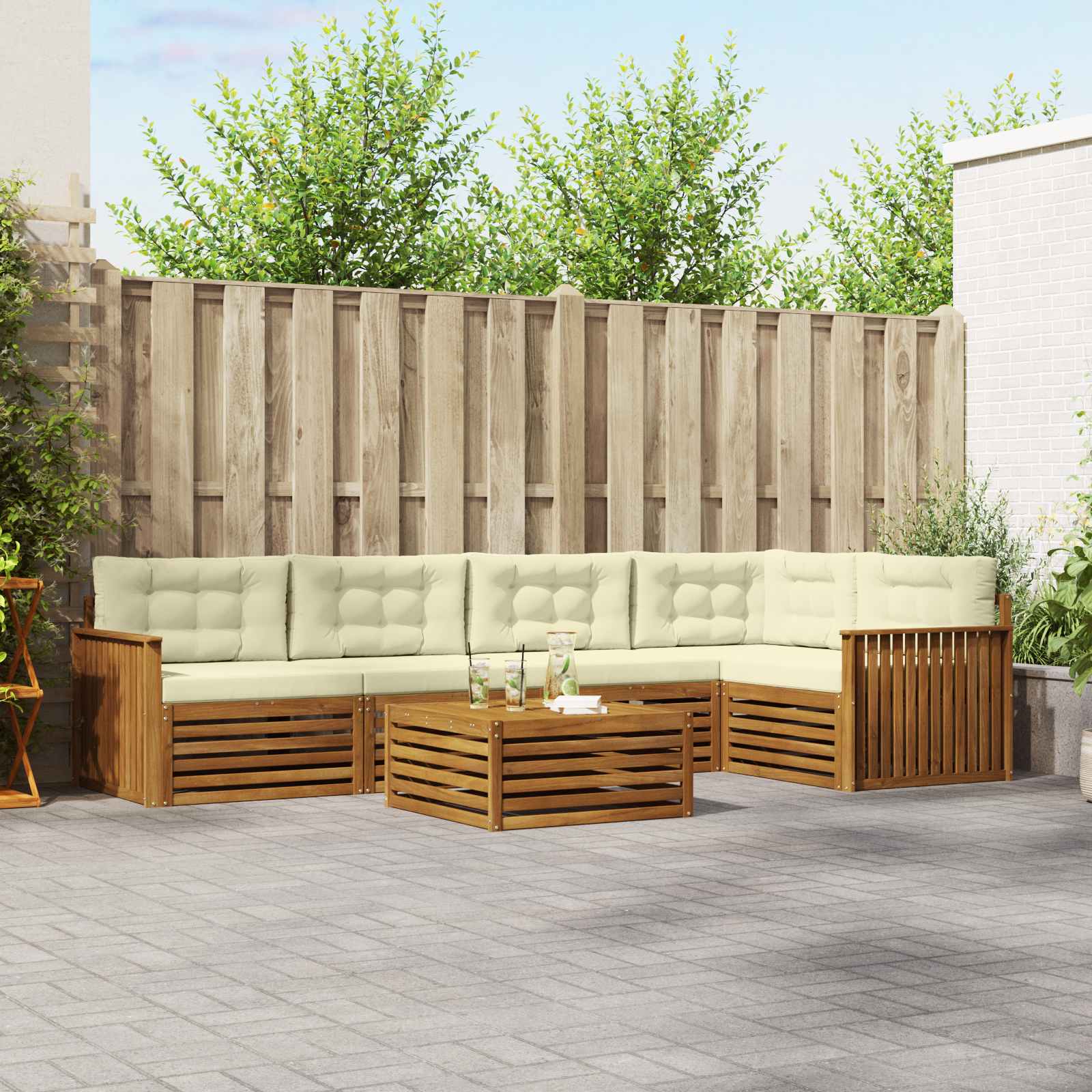 Buiten bankenset met kussen 6 pcs Natuurlijk en Crème – afbeelding 1