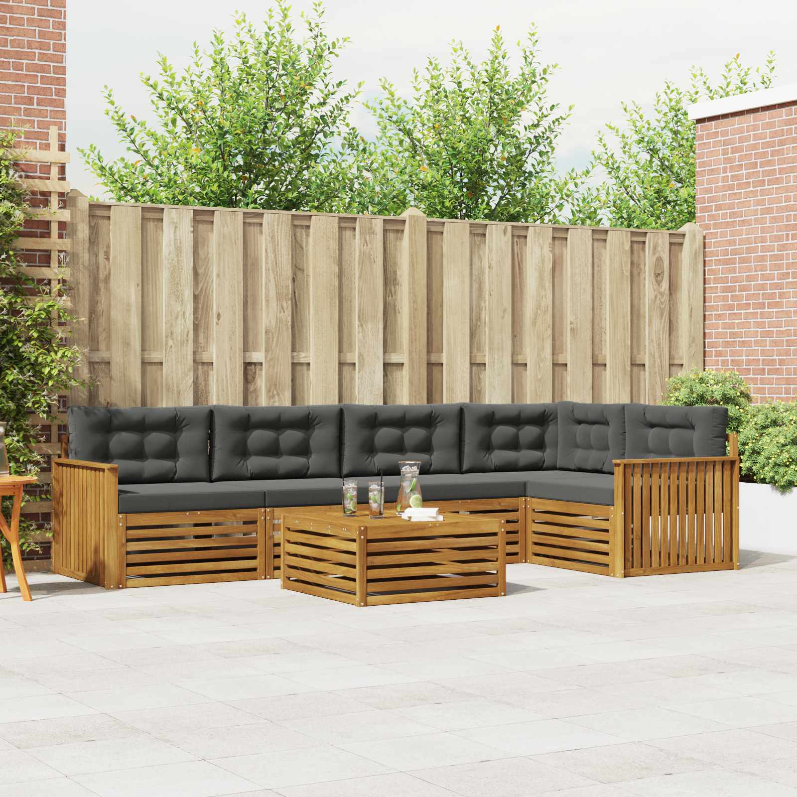 Buiten bankenset met kussen 6 pcs Natuurlijk en Antraciet – afbeelding 1