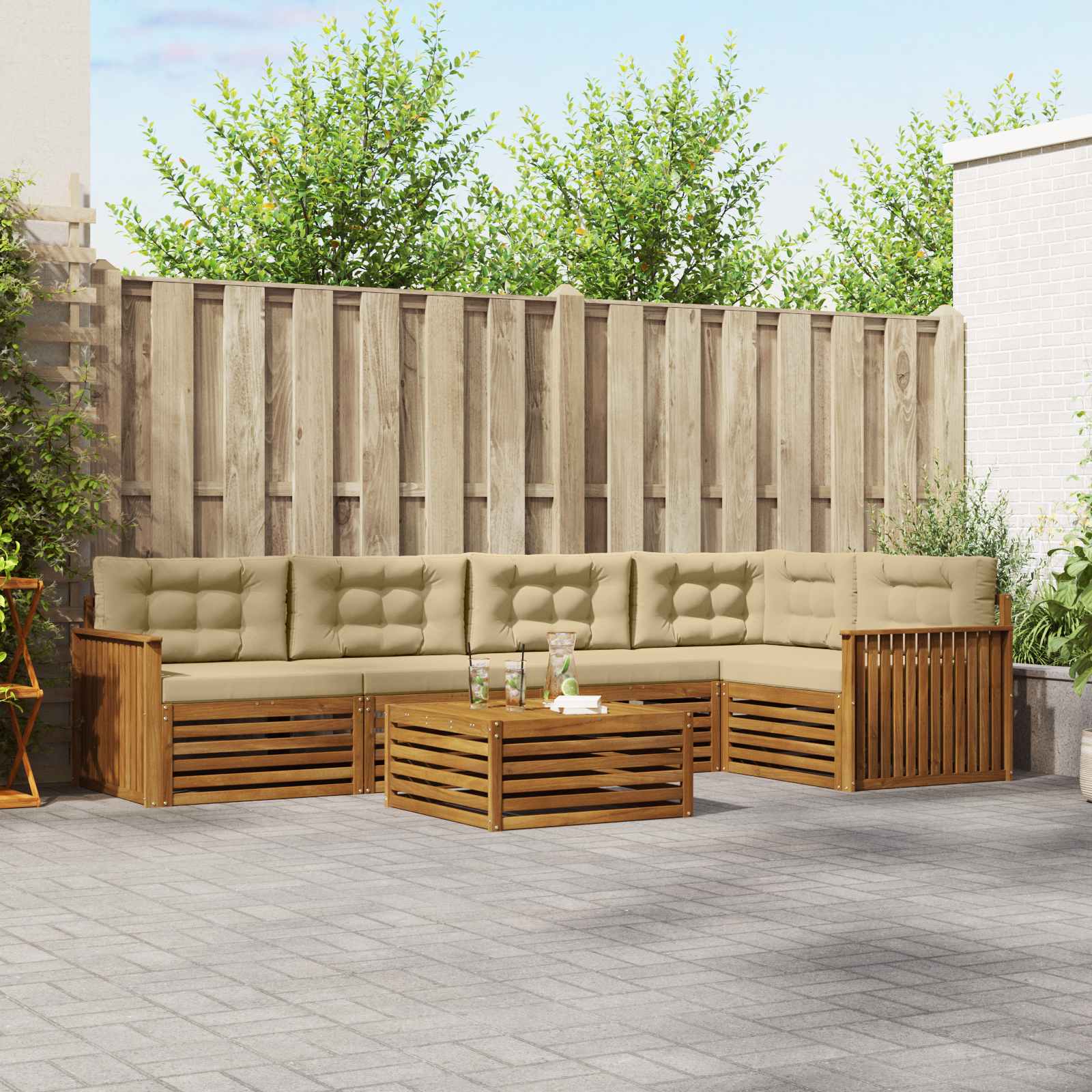 Buiten bankenset met kussen 6 pcs Natuurlijk en Beige