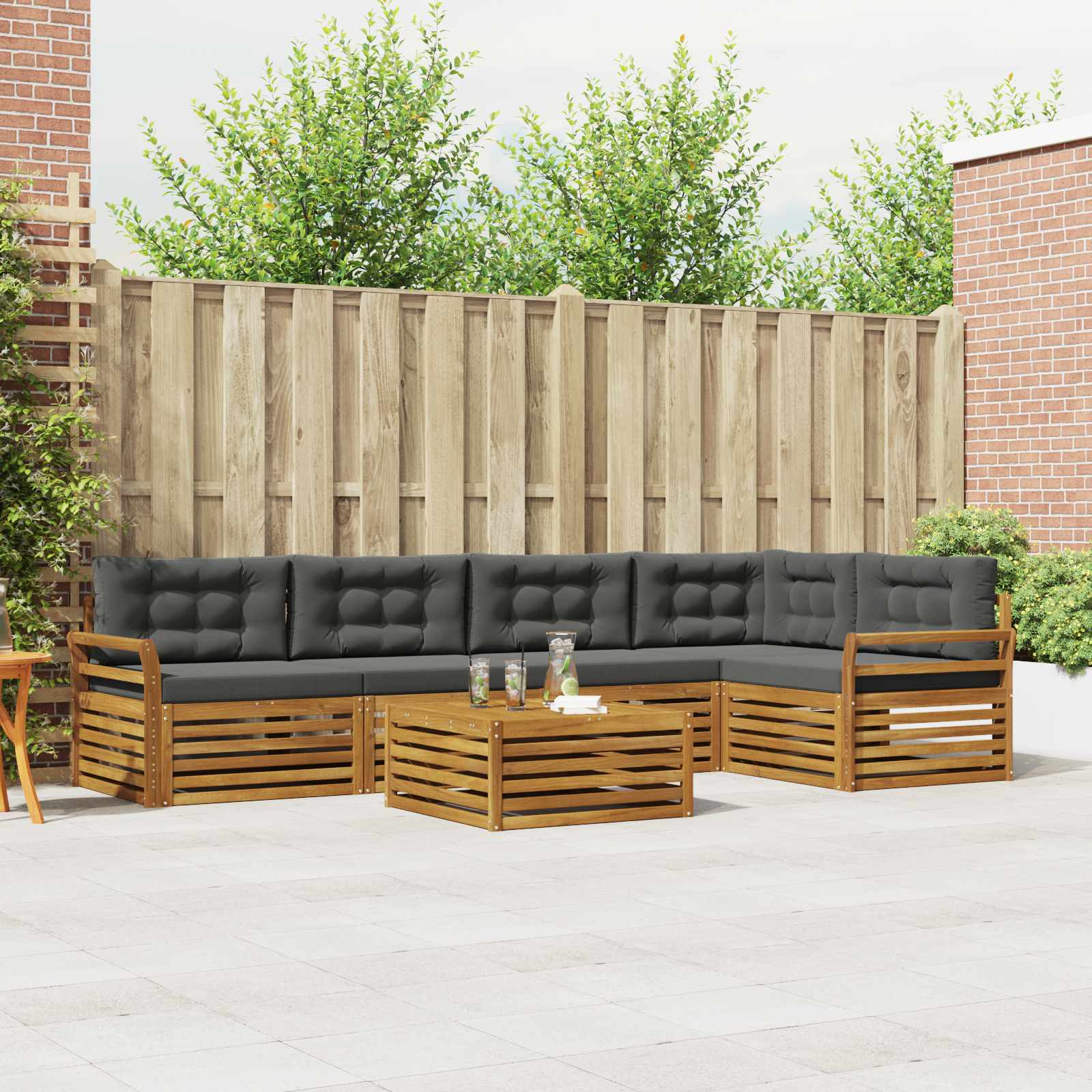 Buiten bankenset met kussen 6 pcs Natuurlijk en Antraciet – afbeelding 1