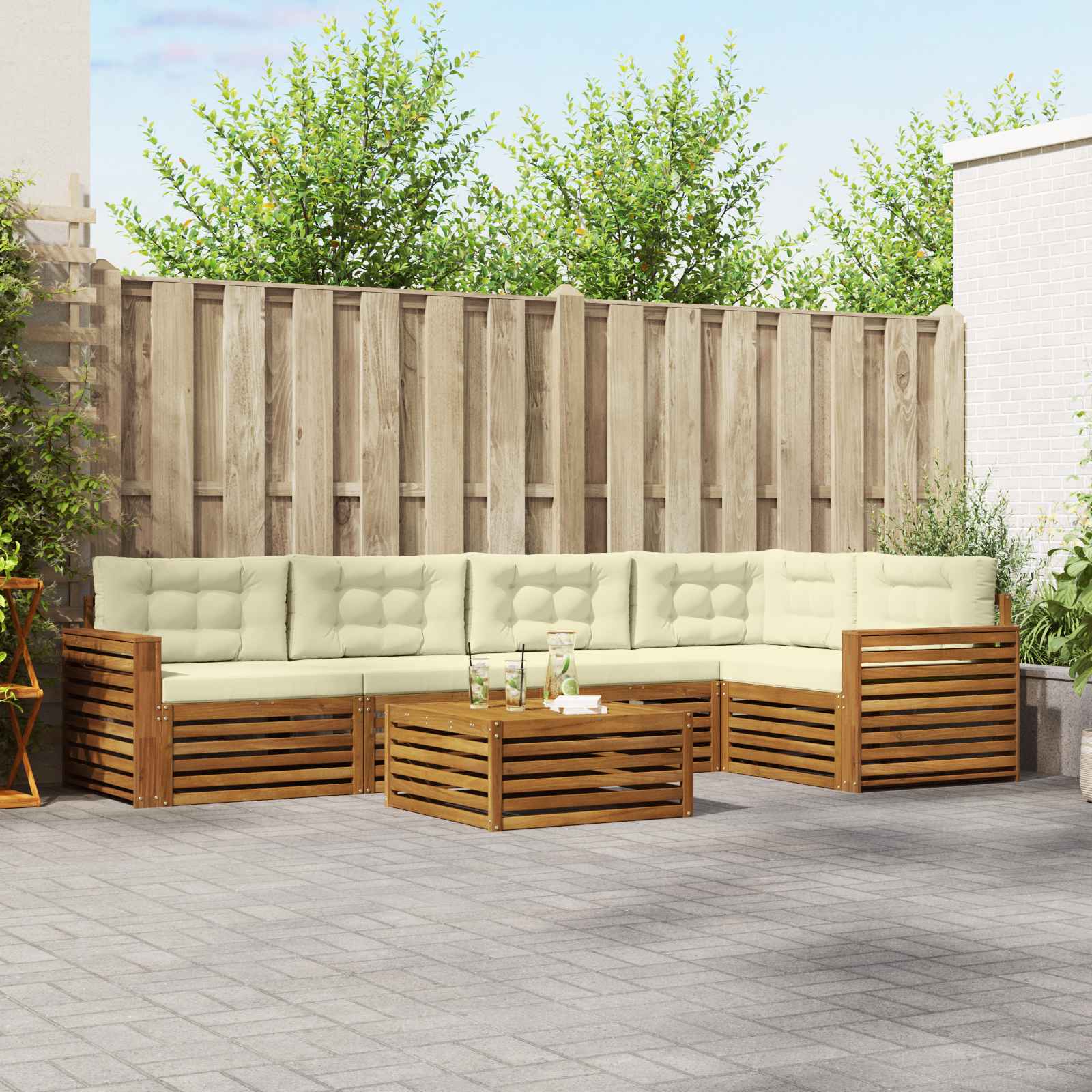 Buiten bankenset met kussen 6 pcs Natuurlijk en Crème