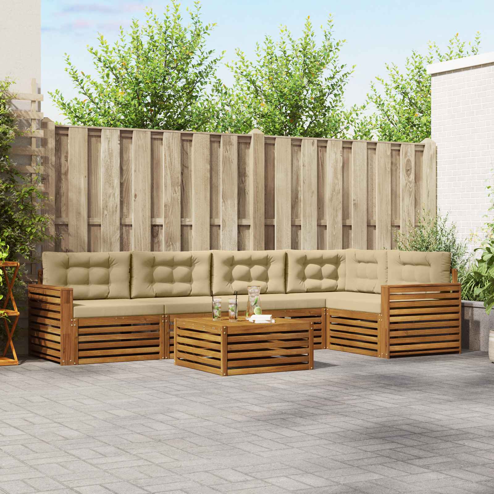 Buiten bankenset met kussen 6 pcs Natuurlijk en Beige