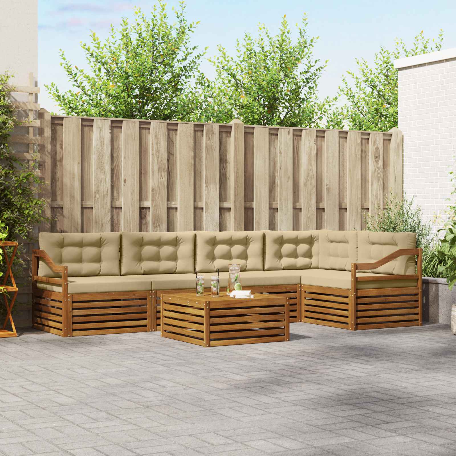 Buiten bankenset met kussen 6 pcs Natuurlijk en Beige – afbeelding 1