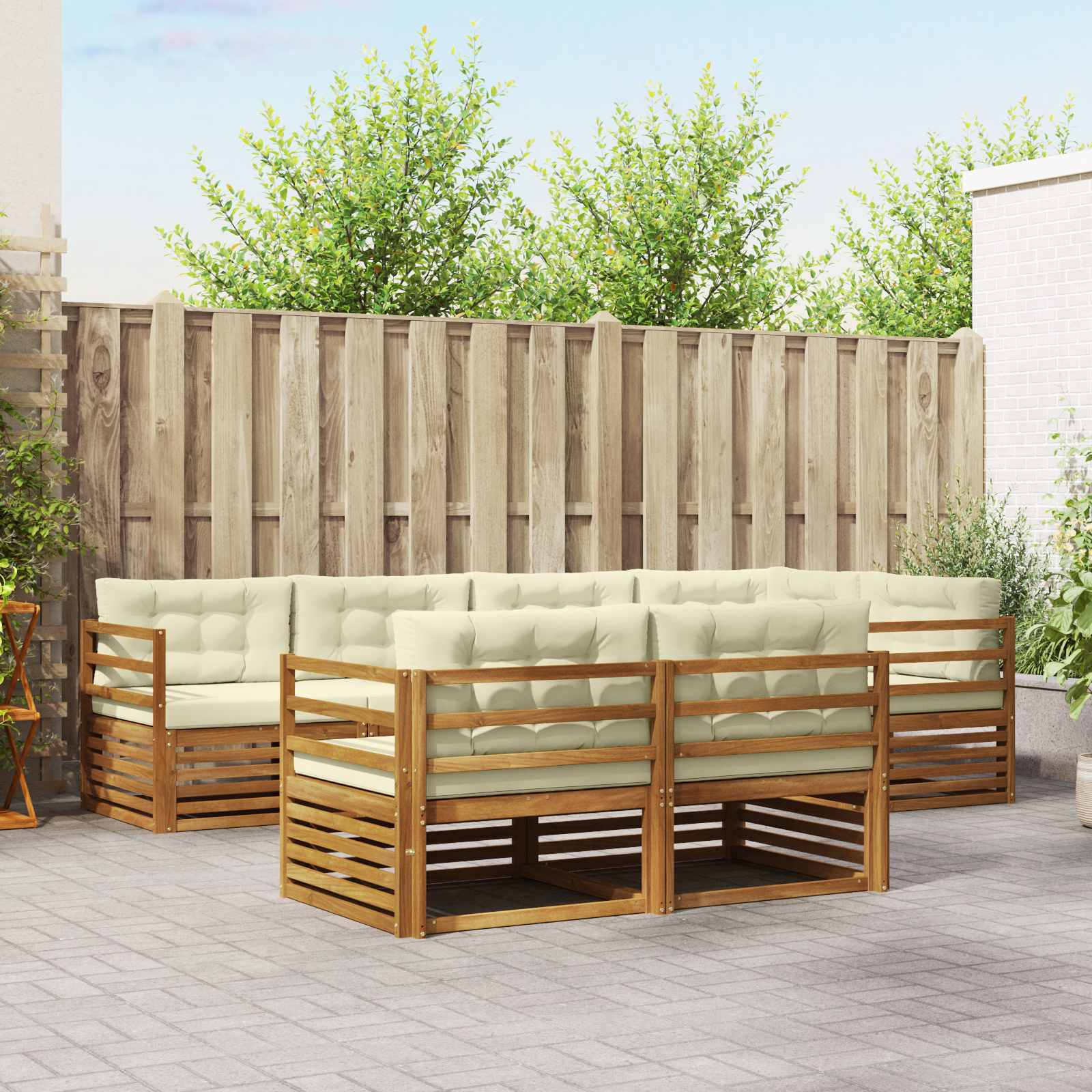 Buiten bankenset met kussen 7 pcs Natuurlijk en Crème