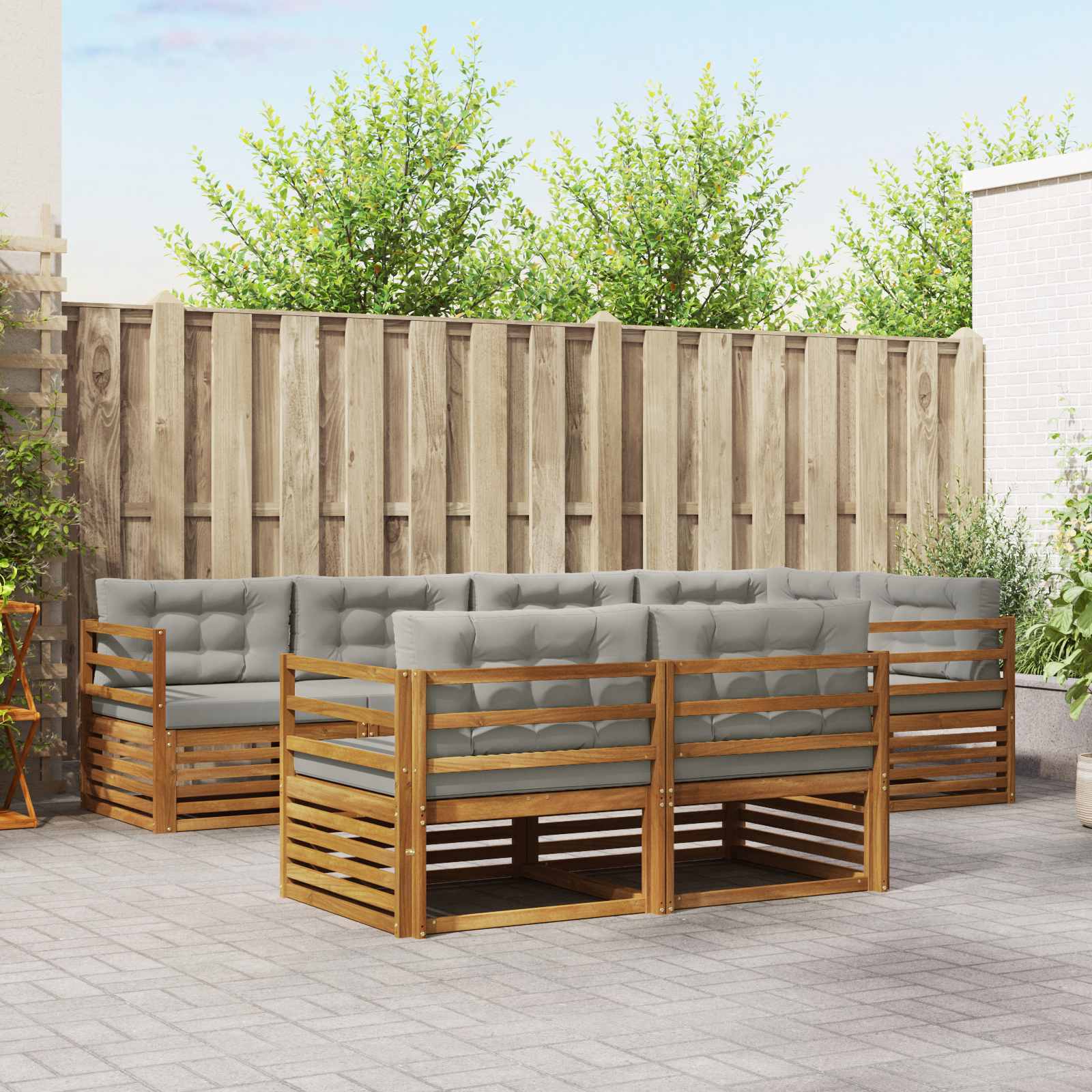 Buiten bankenset met kussen 7 pcs Natuurlijk en Lichtgrijs