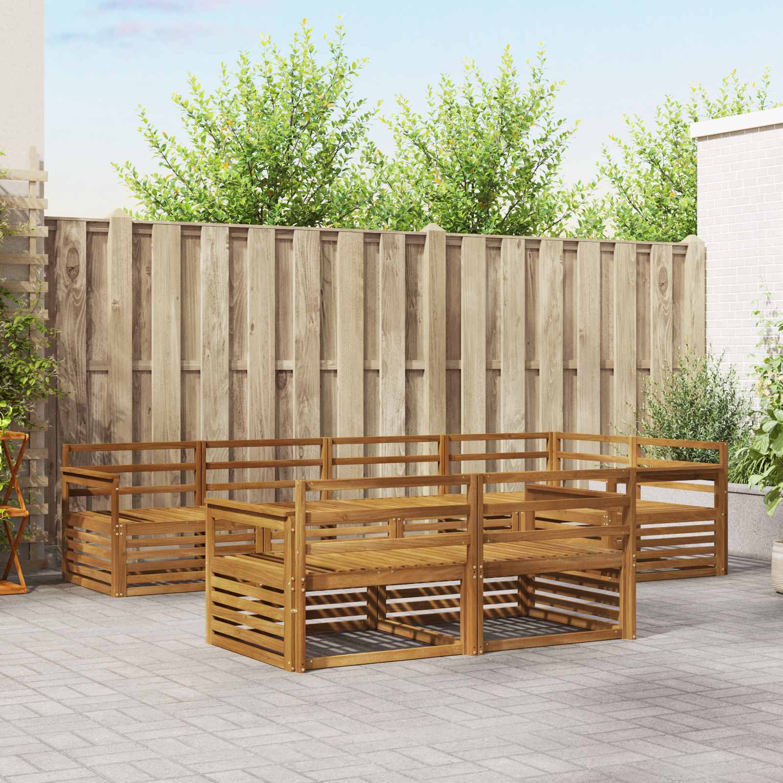Buiten bankenset 7 pcs Naturel Massief Acaciahout