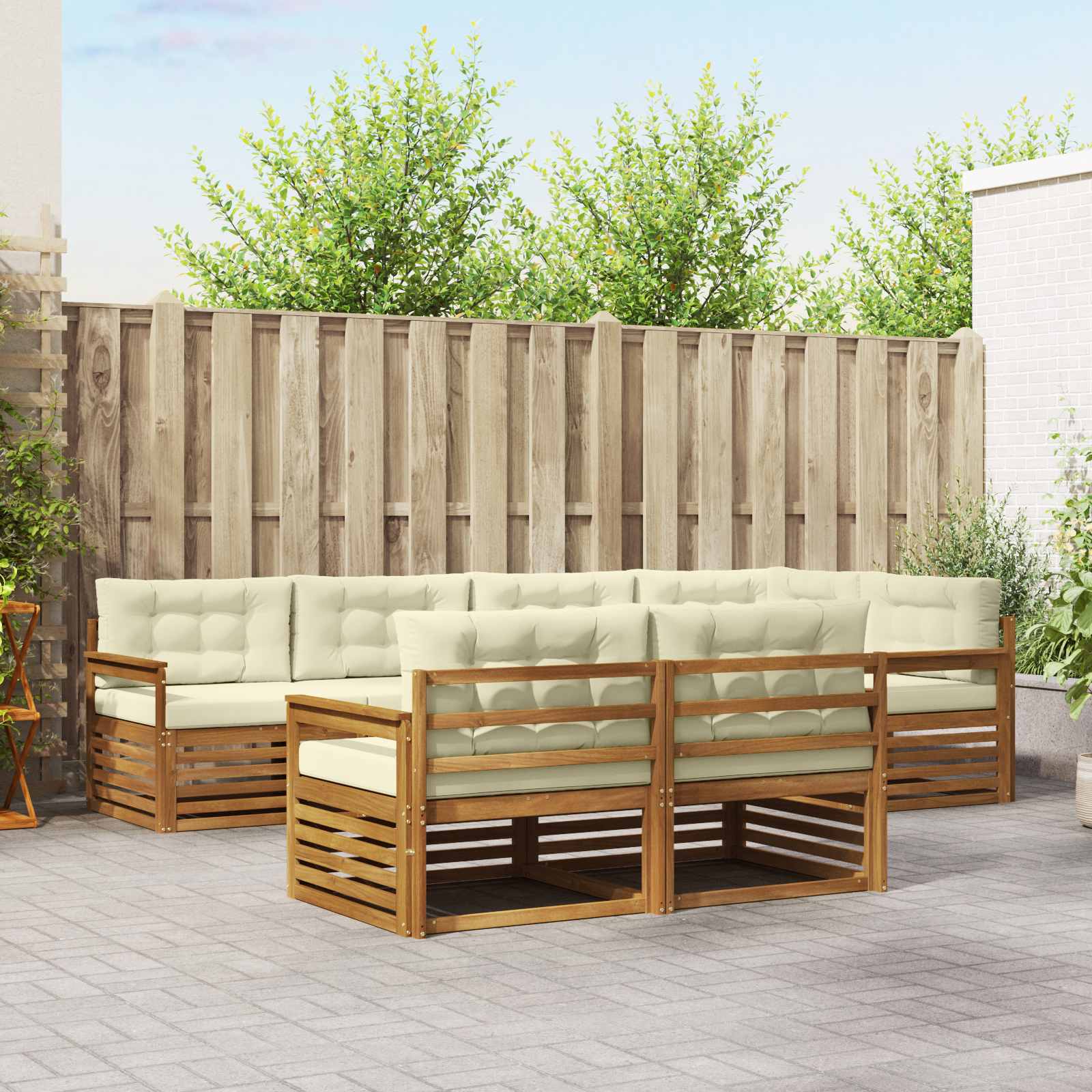 Buiten bankenset met kussen 7 pcs Natuurlijk en Crème – afbeelding 1
