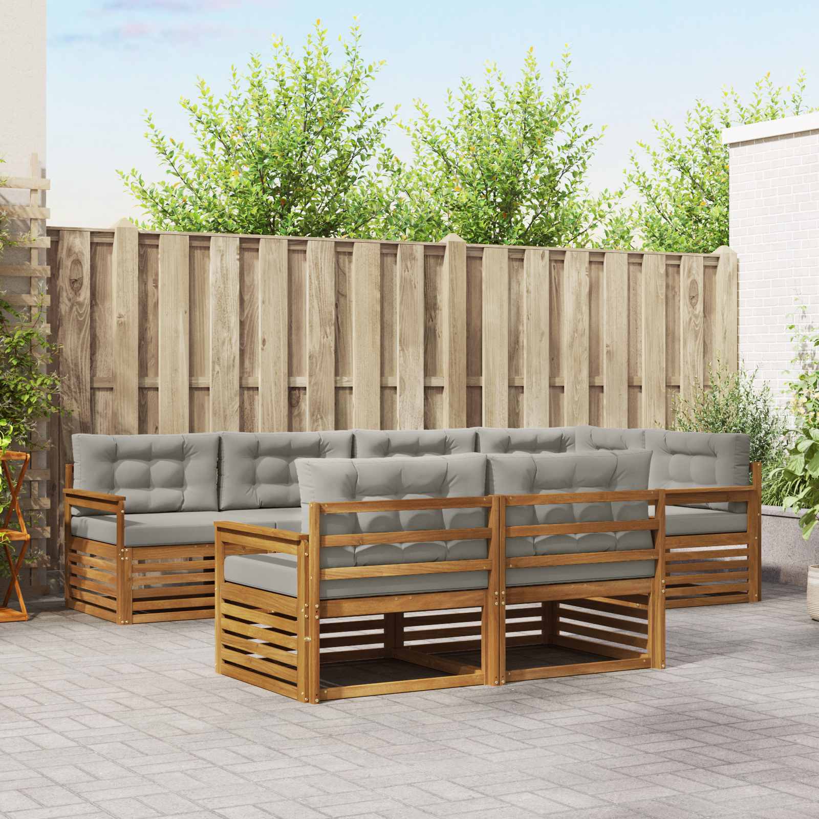 Buiten bankenset met kussen 7 pcs Natuurlijk en Lichtgrijs