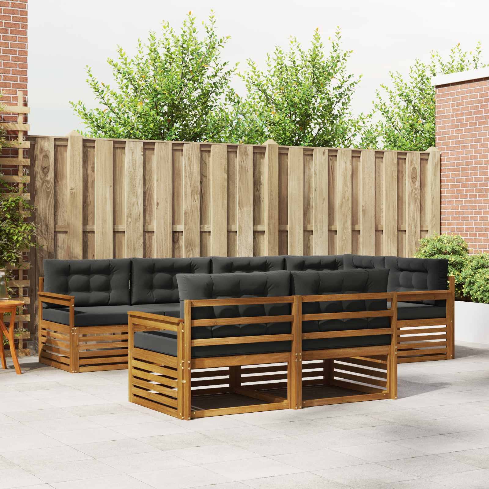 Buiten bankenset met kussen 7 pcs Natuurlijk en Antraciet