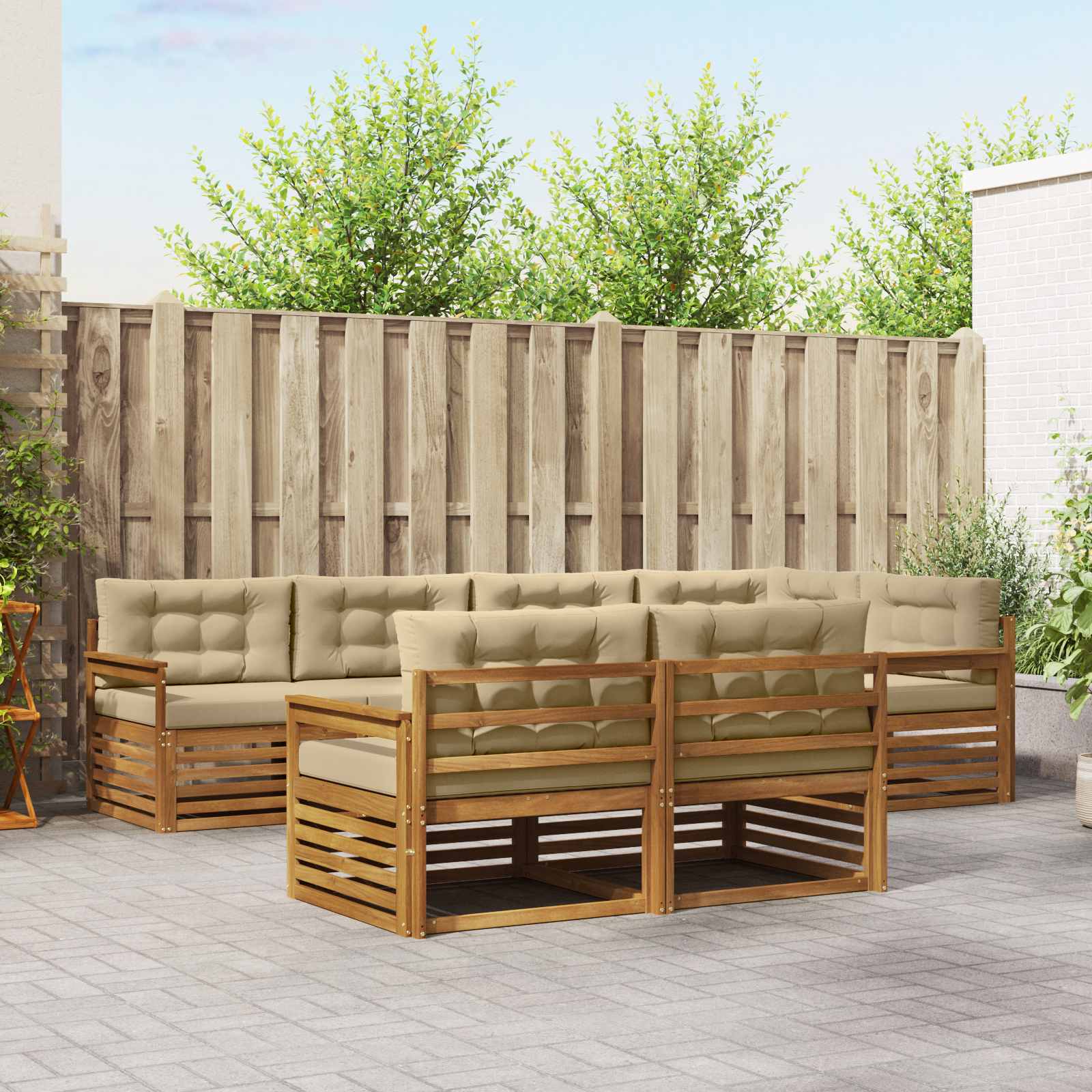 Buiten bankenset met kussen 7 pcs Natuurlijk en Beige