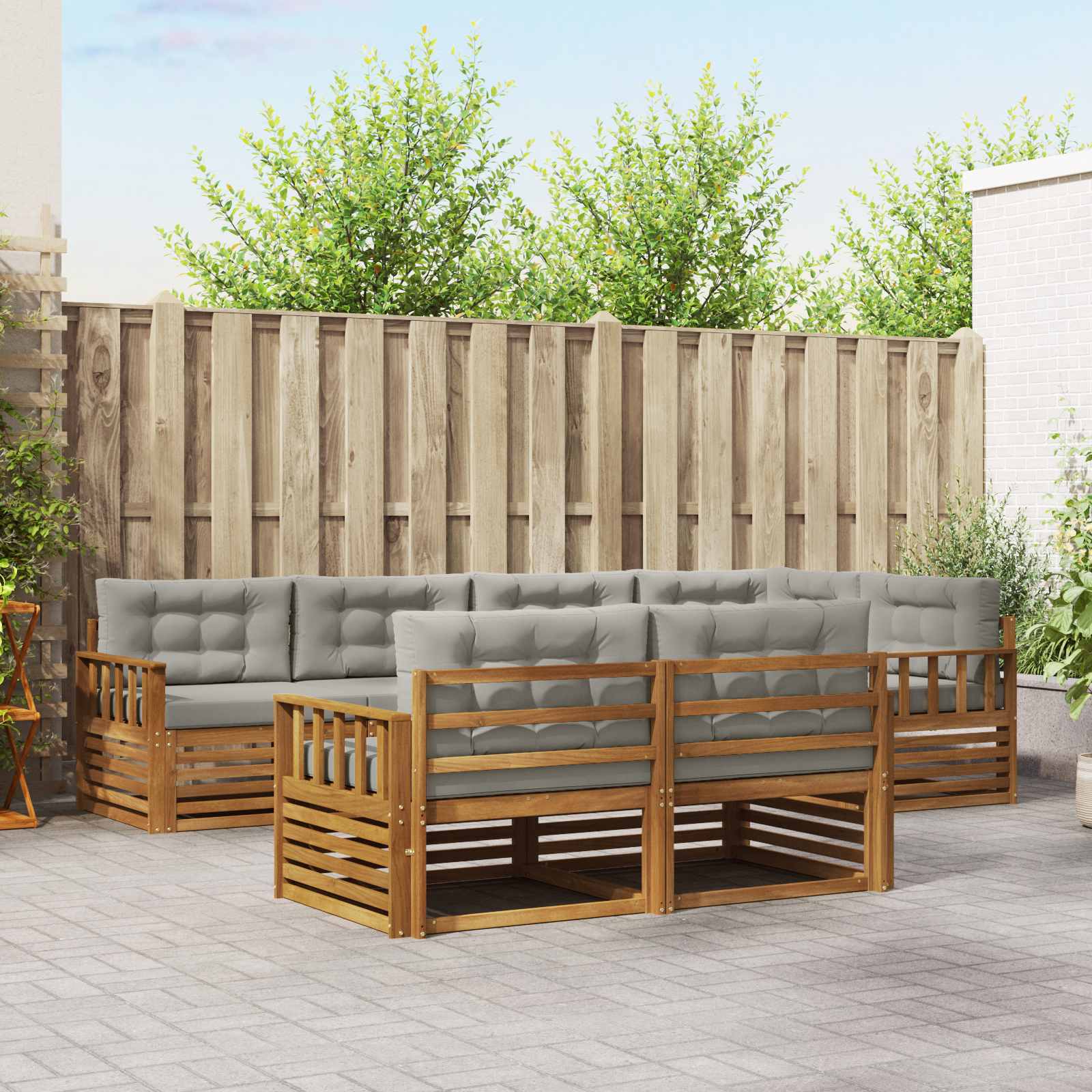 Buiten bankenset met kussen 7 pcs Natuurlijk en Lichtgrijs – afbeelding 1