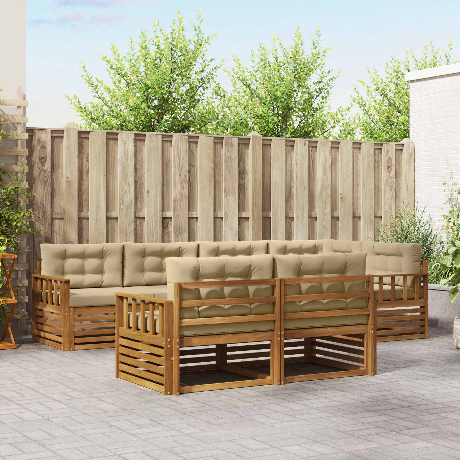 Buiten bankenset met kussen 7 pcs Natuurlijk en Beige – afbeelding 1