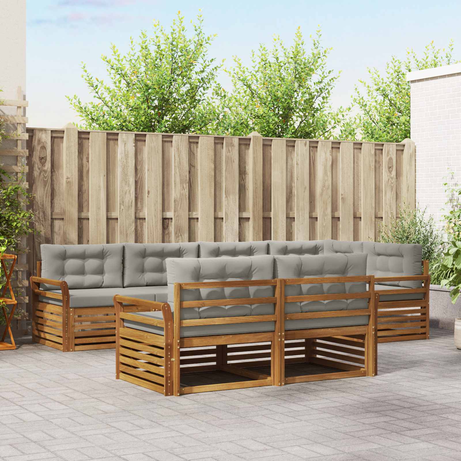 Buiten bankenset met kussen 7 pcs Natuurlijk en Lichtgrijs – afbeelding 1