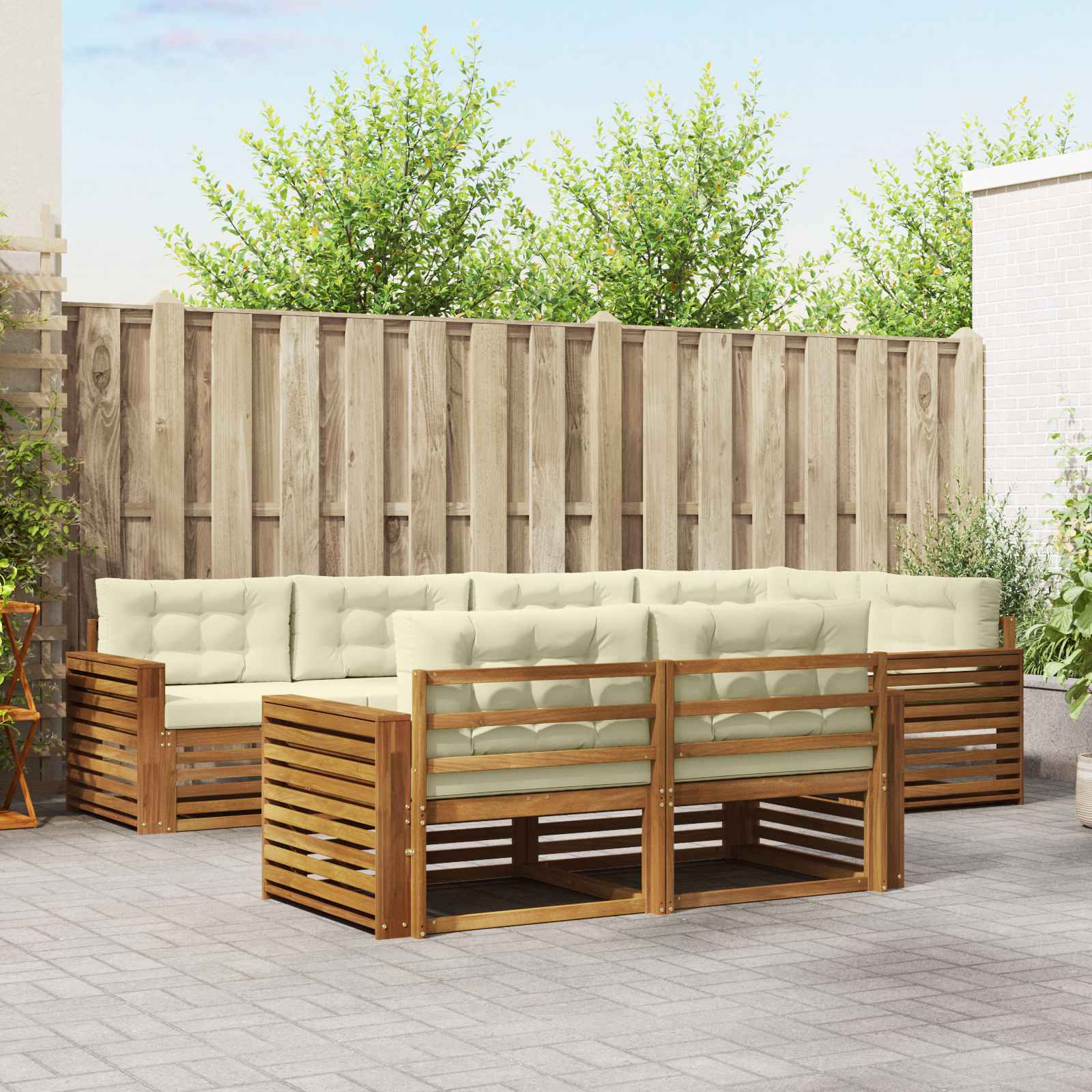 Buiten bankenset met kussen 7 pcs Natuurlijk en Crème – afbeelding 1