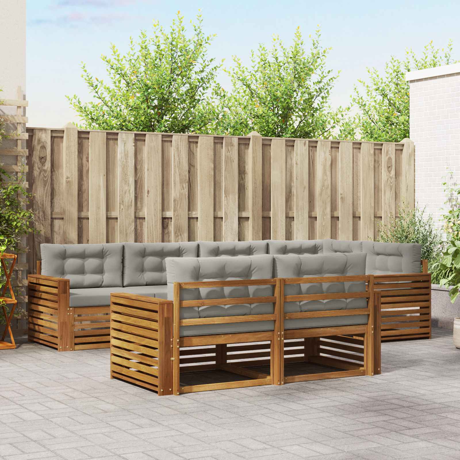 Buiten bankenset met kussen 7 pcs Natuurlijk en Lichtgrijs – afbeelding 1