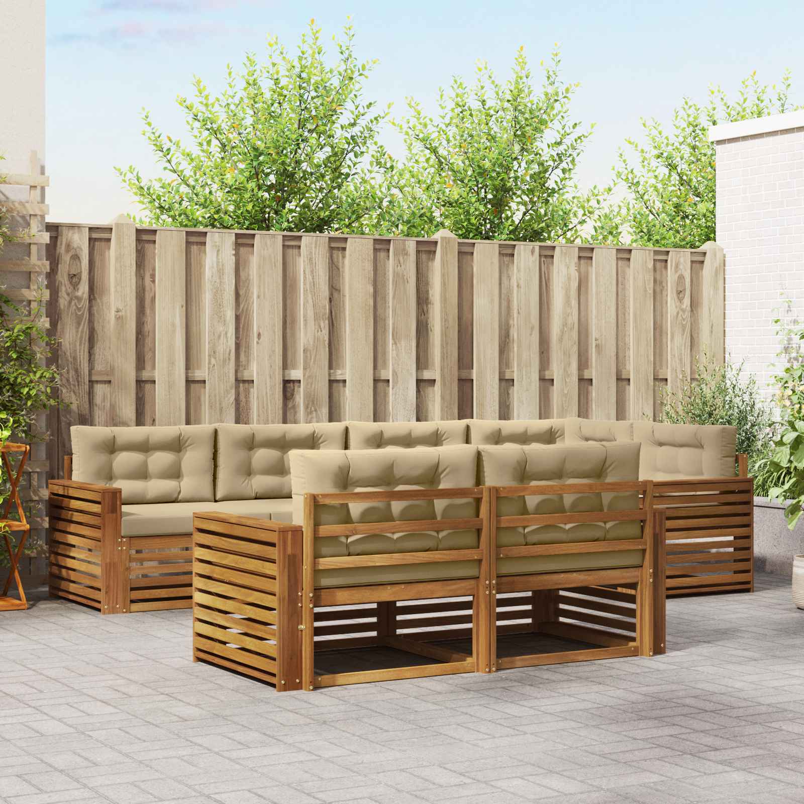 Buiten bankenset met kussen 7 pcs Natuurlijk en Beige
