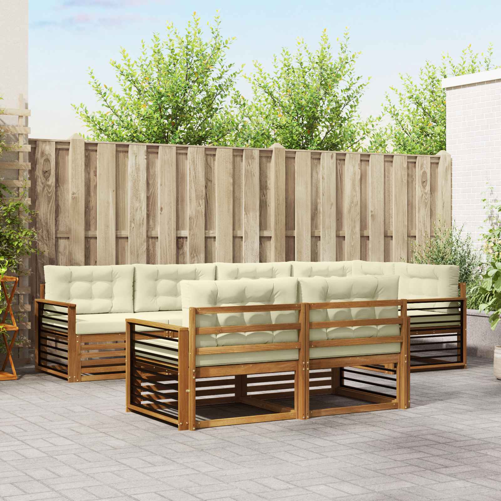 Buiten bankenset met kussen 7 pcs Natuurlijk en Crème