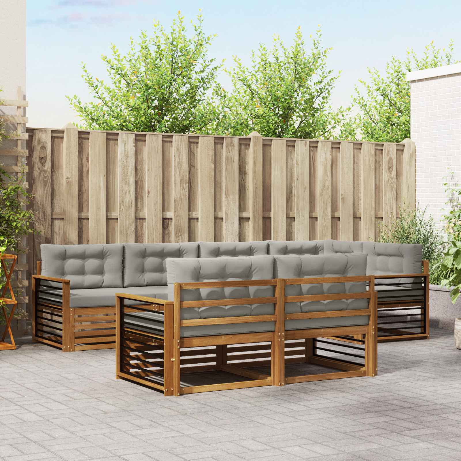 Buiten bankenset met kussen 7 pcs Natuurlijk en Lichtgrijs