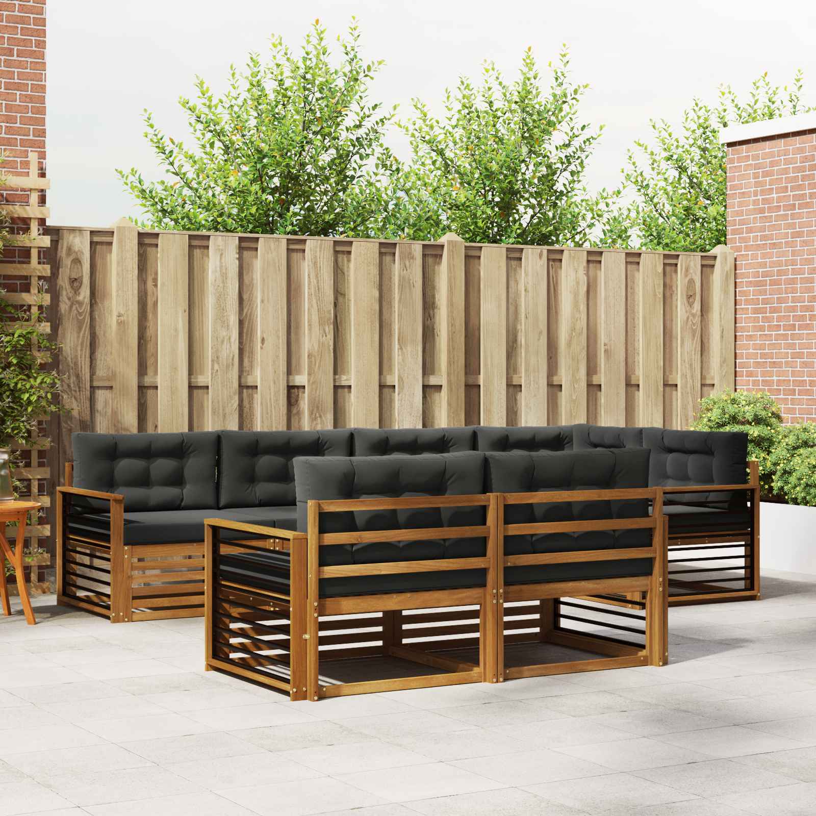 Buiten bankenset met kussen 7 pcs Natuurlijk en Antraciet