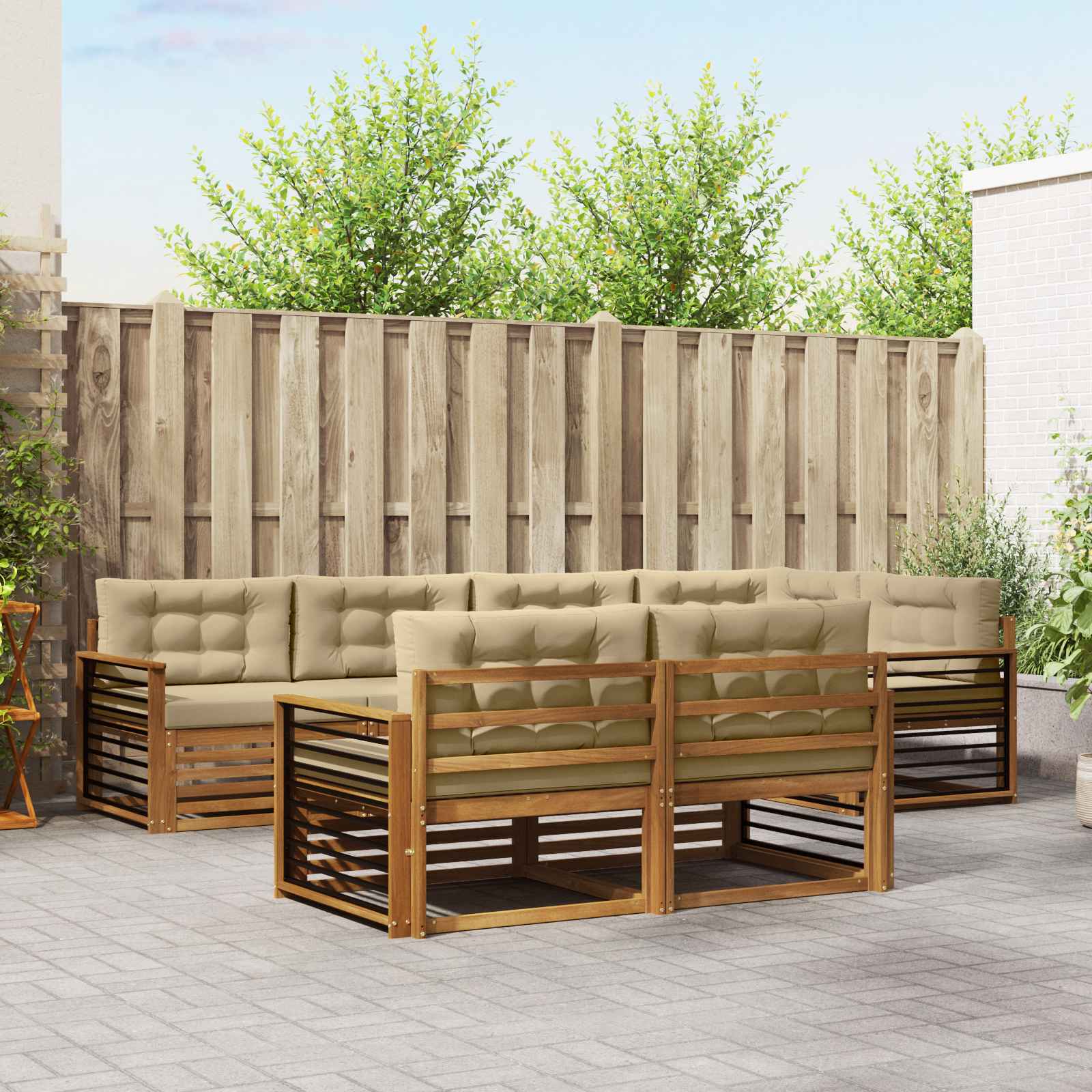 Buiten bankenset met kussen 7 pcs Natuurlijk en Beige – afbeelding 1