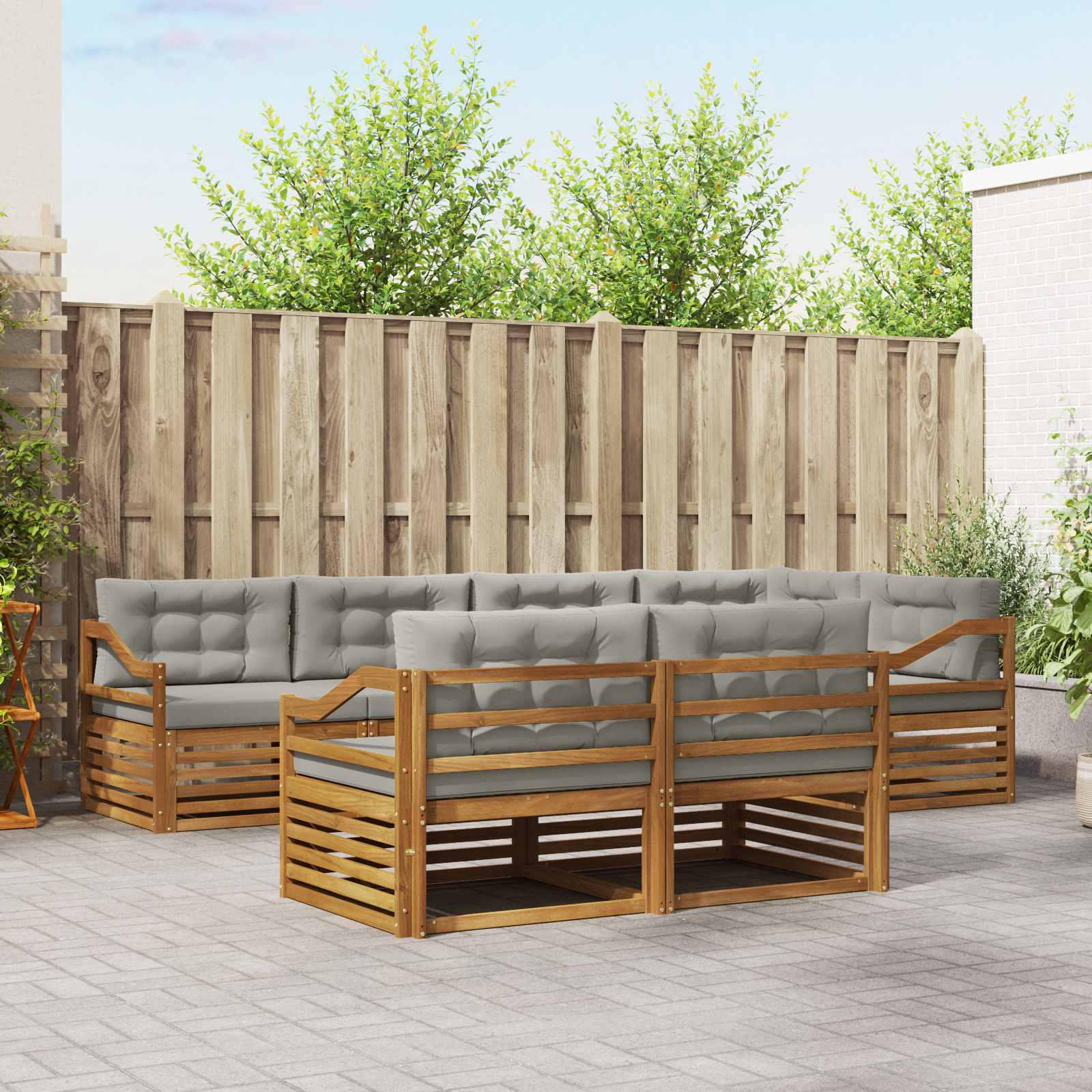 Buiten bankenset met kussen 7 pcs Natuurlijk en Lichtgrijs – afbeelding 1