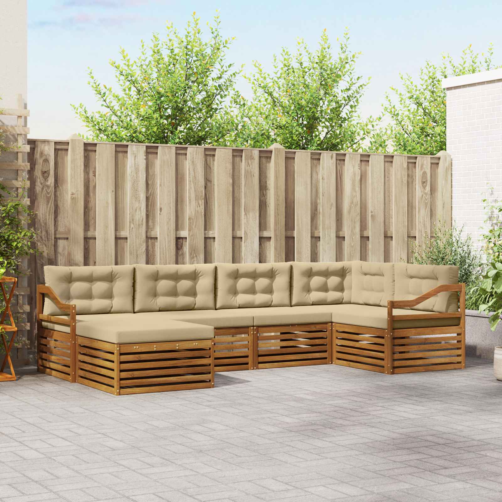 Buiten bankenset met kussen 6 pcs Natuurlijk en Beige