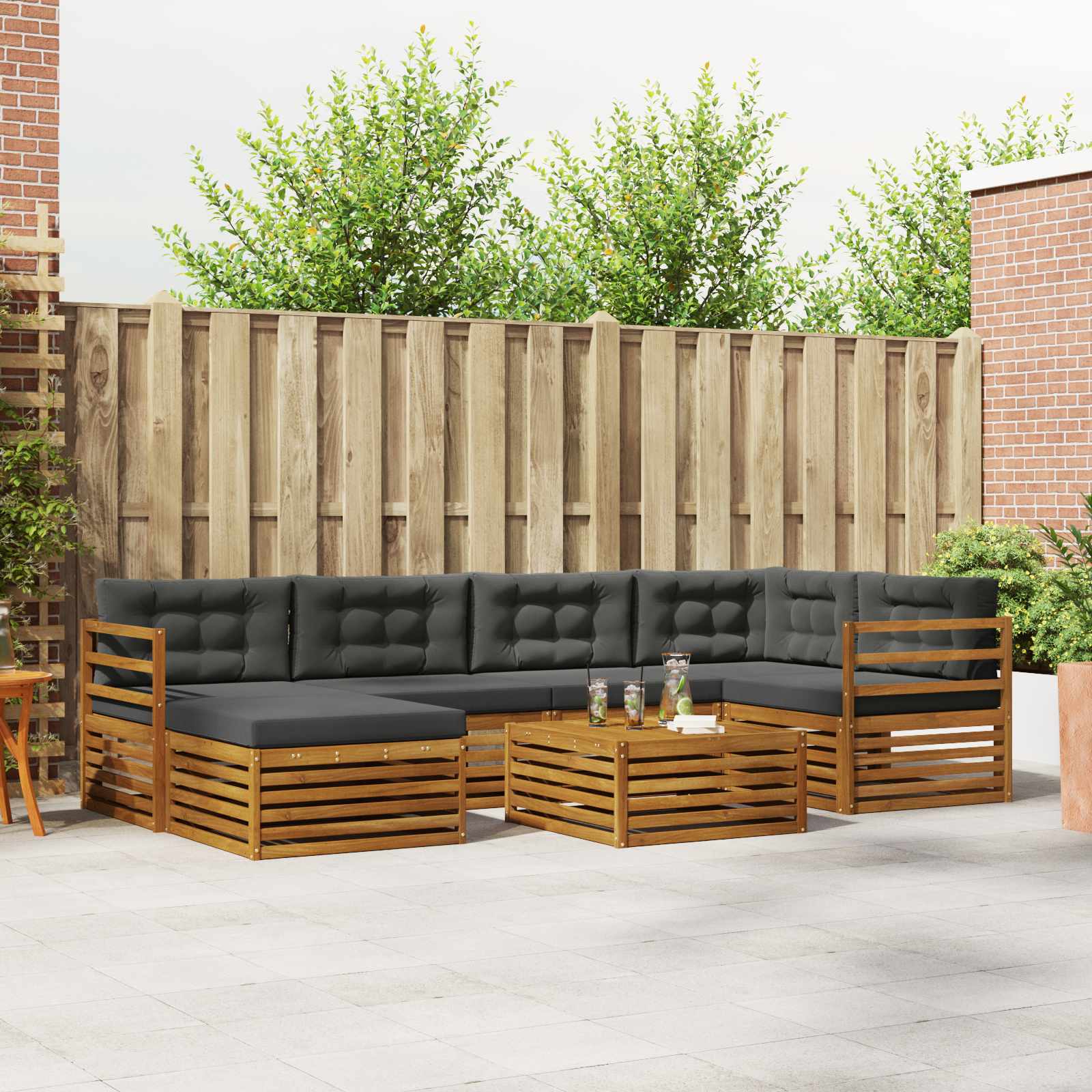Buiten bankenset met kussen 7 pcs Natuurlijk en Antraciet